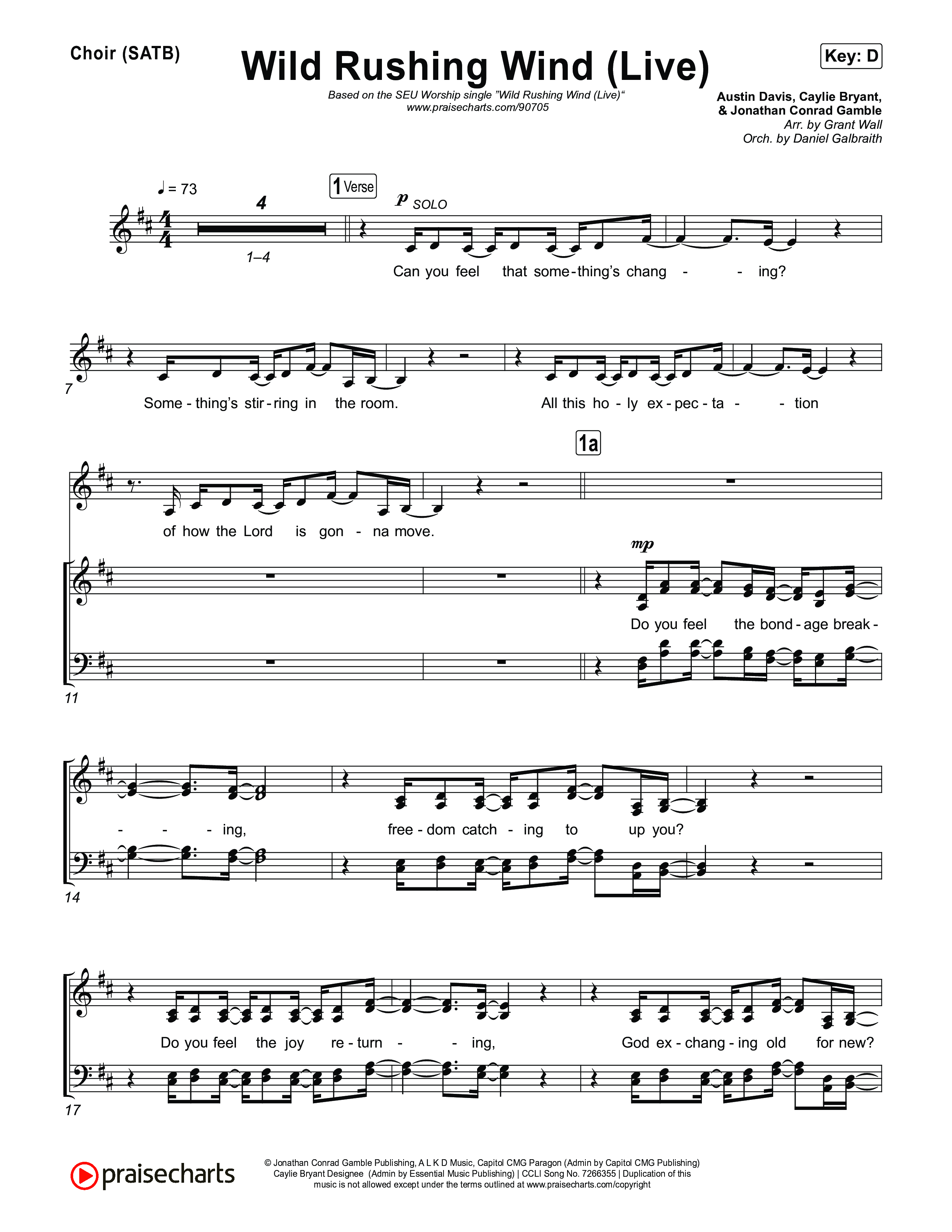Wild Rushing Wind (Live) Choir Sheet (SATB) (SEU Worship)