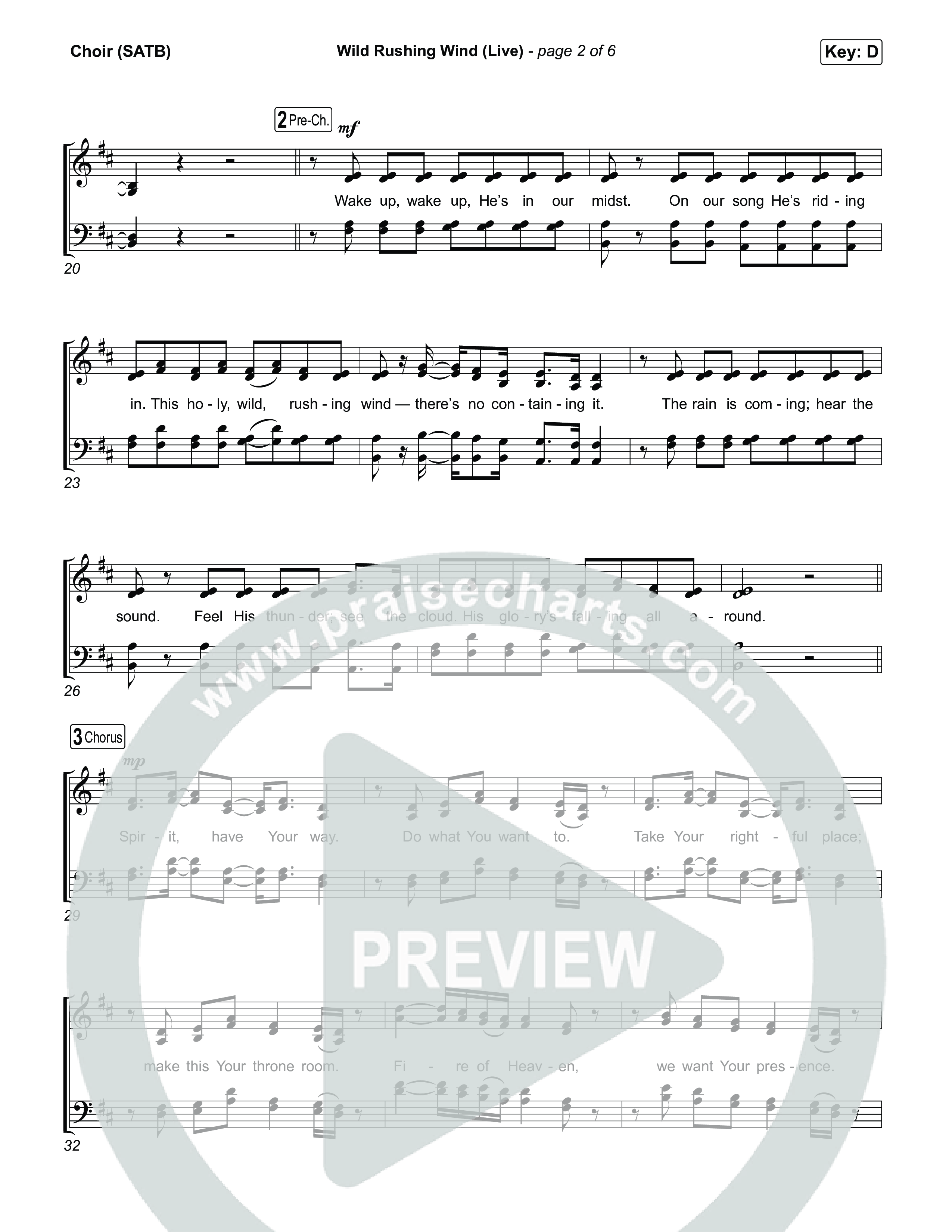 Wild Rushing Wind (Live) Choir Sheet (SATB) (SEU Worship)