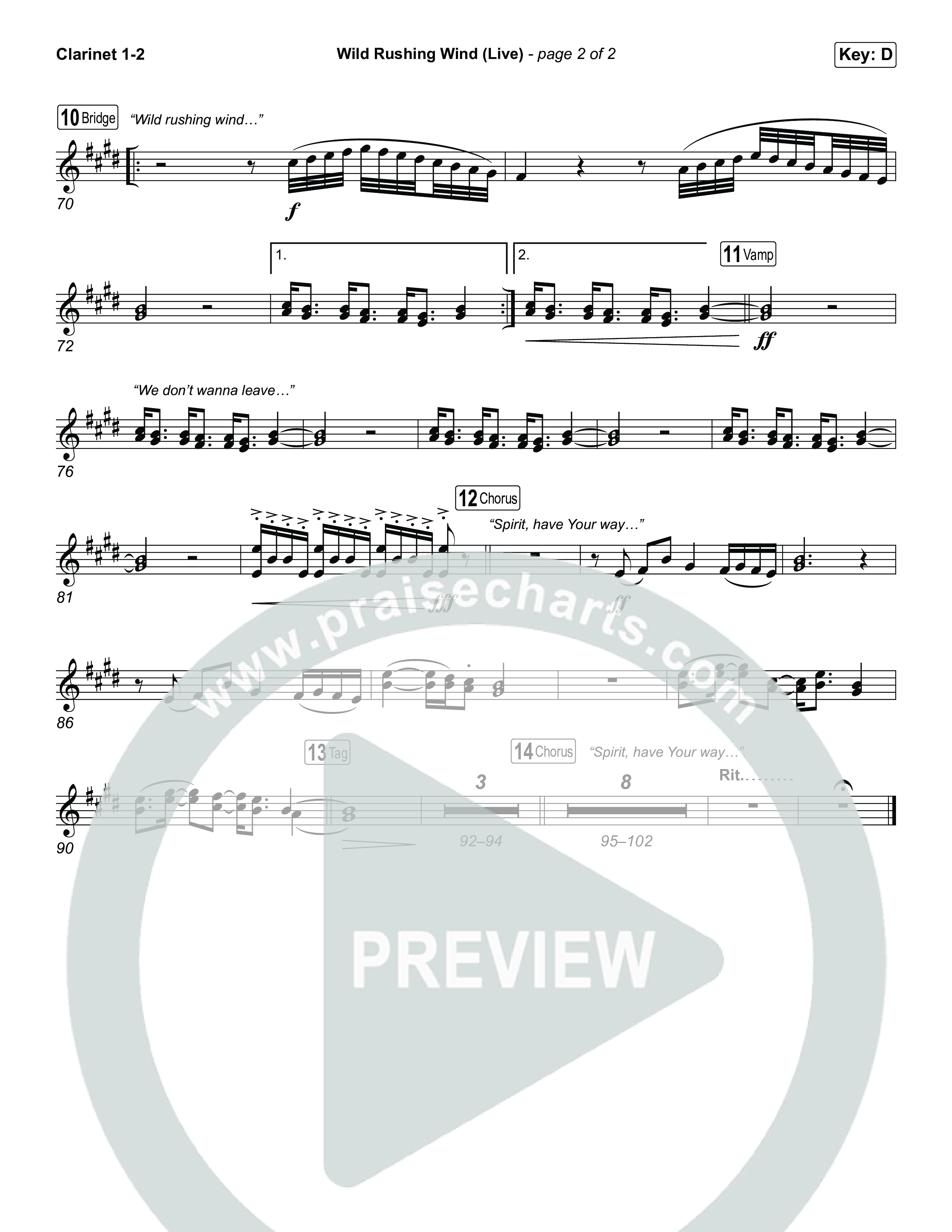 Wild Rushing Wind (Live) Clarinet 1,2 (SEU Worship)