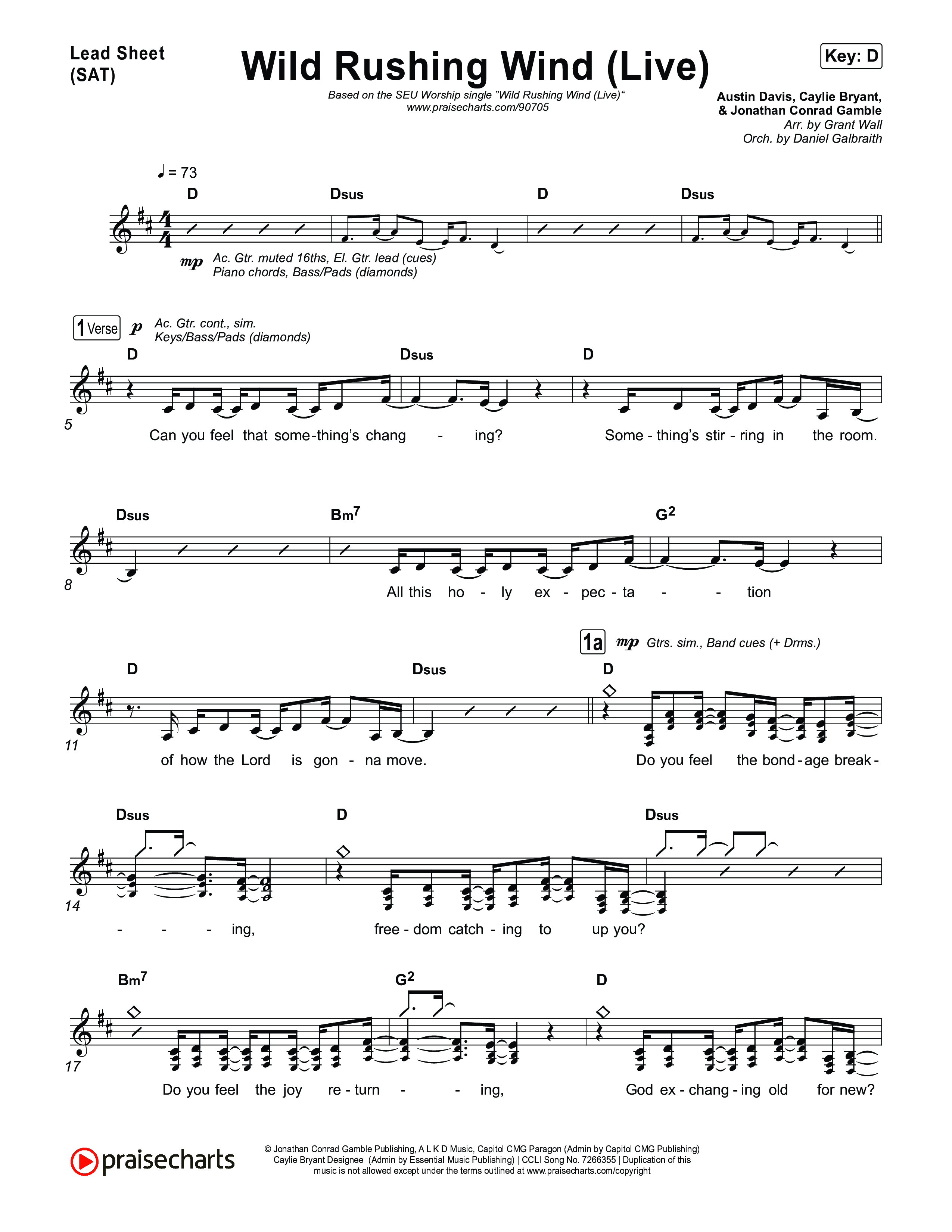 Wild Rushing Wind (Live) Lead Sheet (SAT) (SEU Worship)