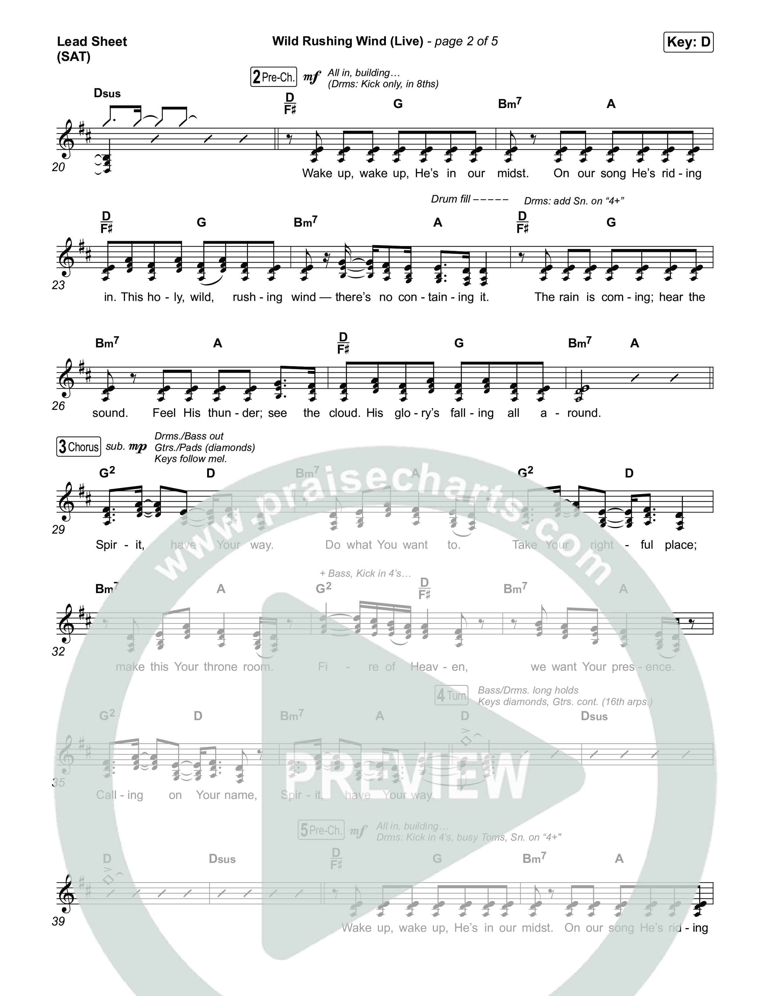 Wild Rushing Wind (Live) Lead Sheet (SAT) (SEU Worship)