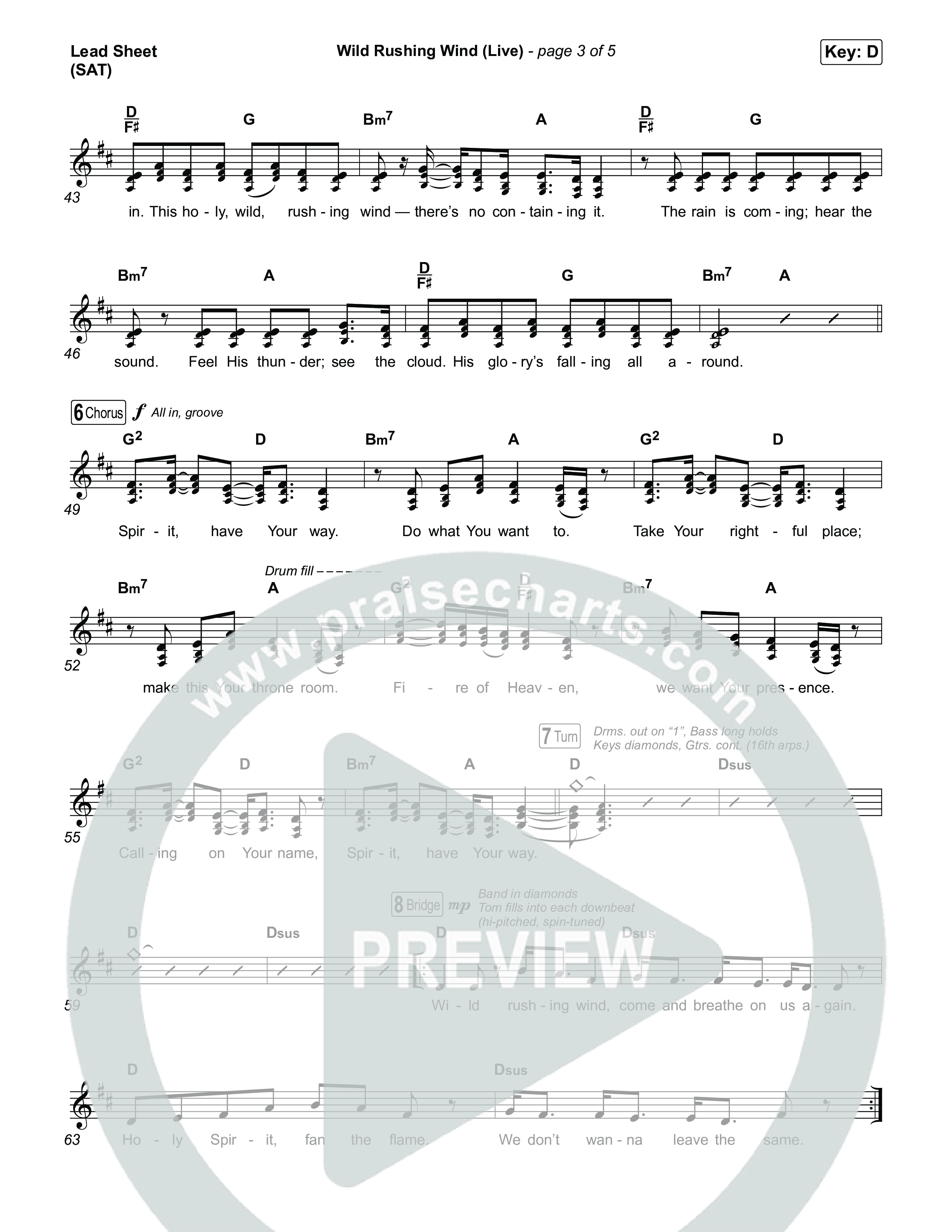 Wild Rushing Wind (Live) Lead Sheet (SAT) (SEU Worship)