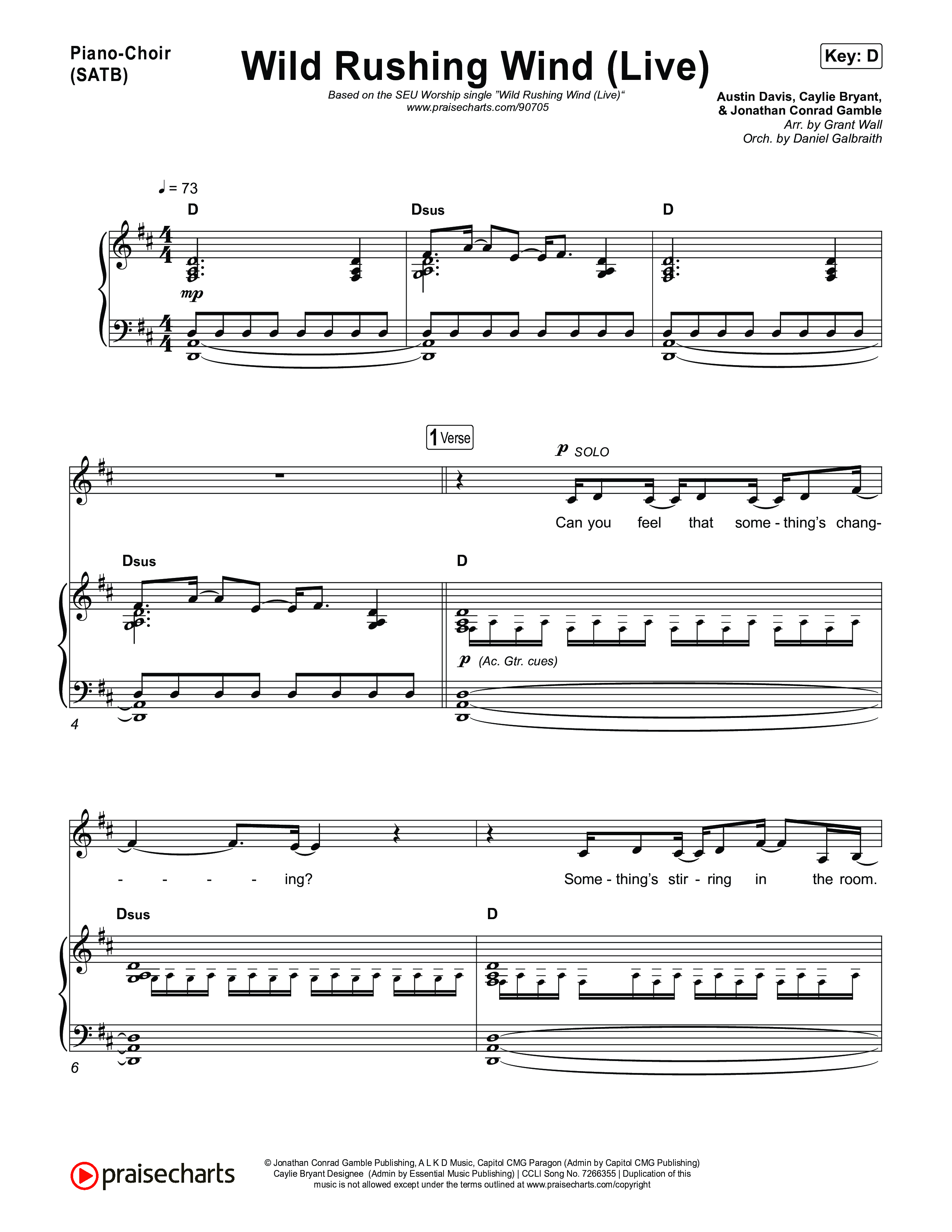 Wild Rushing Wind (Live) Piano/Vocal Pack (SEU Worship)