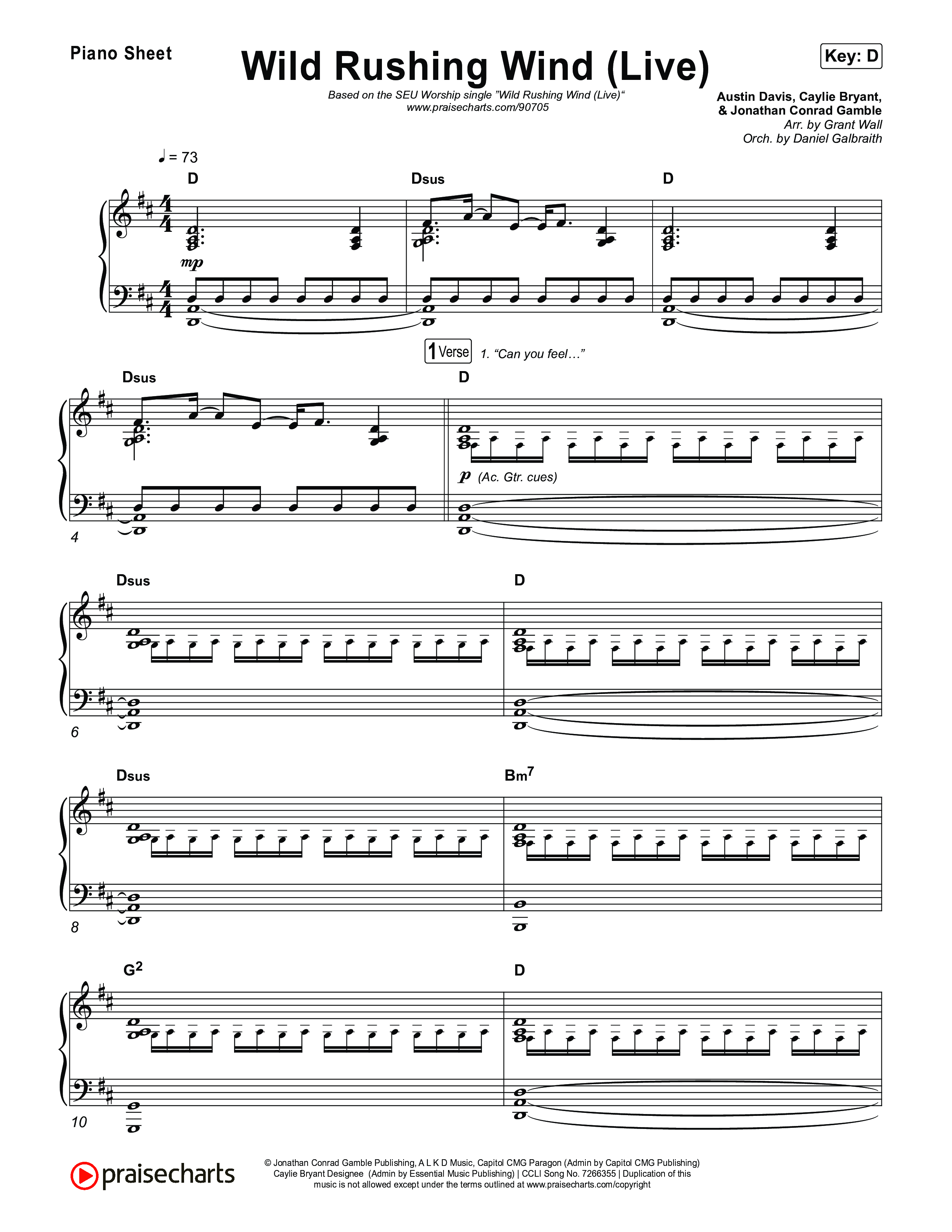 Wild Rushing Wind (Live) Piano Sheet (SEU Worship)