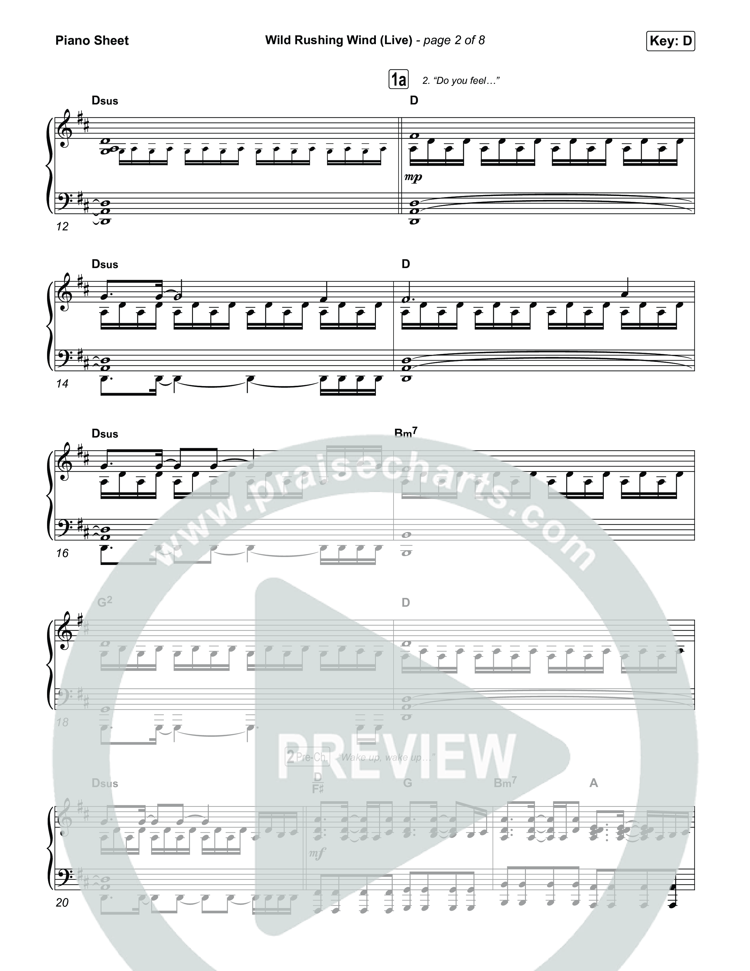 Wild Rushing Wind (Live) Piano Sheet (SEU Worship)