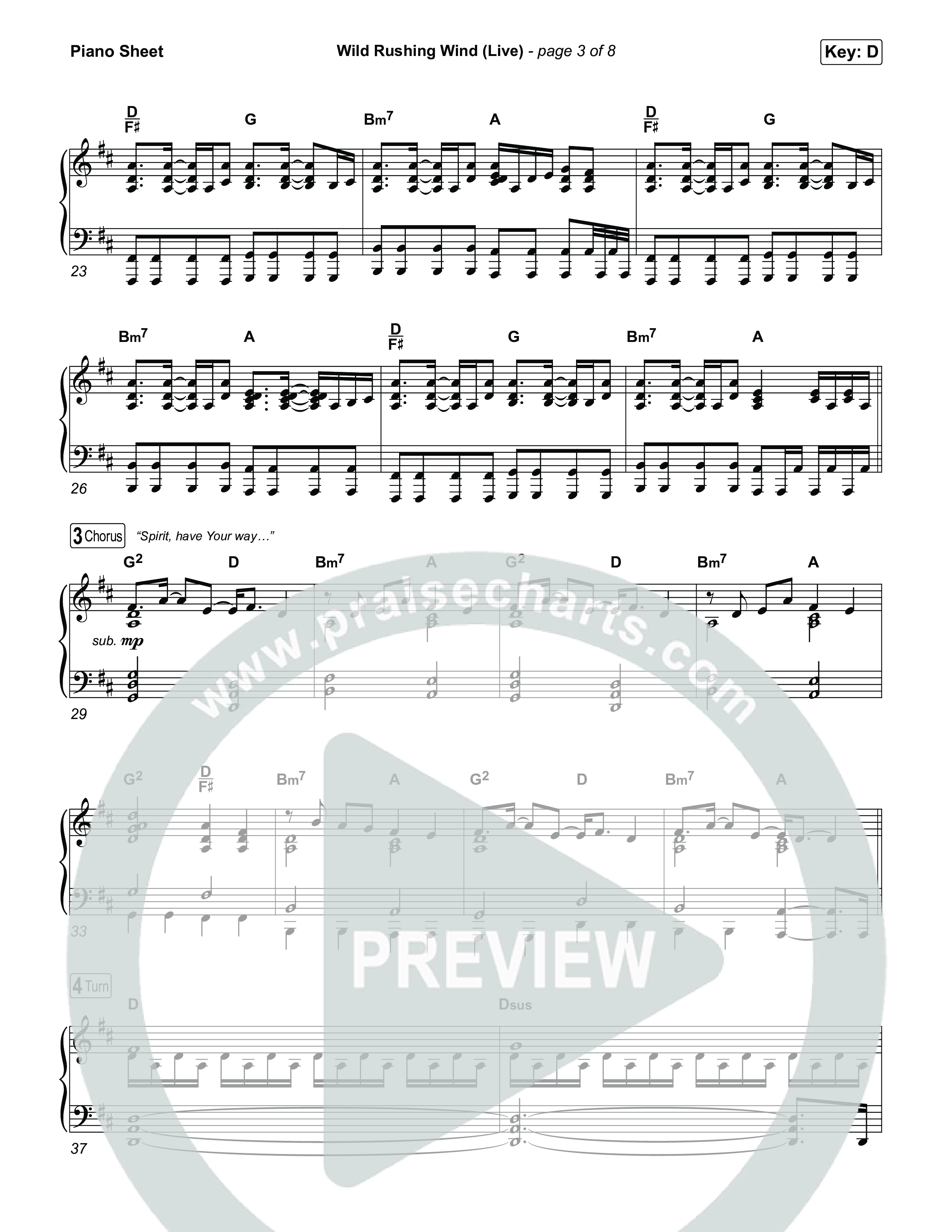 Wild Rushing Wind (Live) Piano Sheet (SEU Worship)