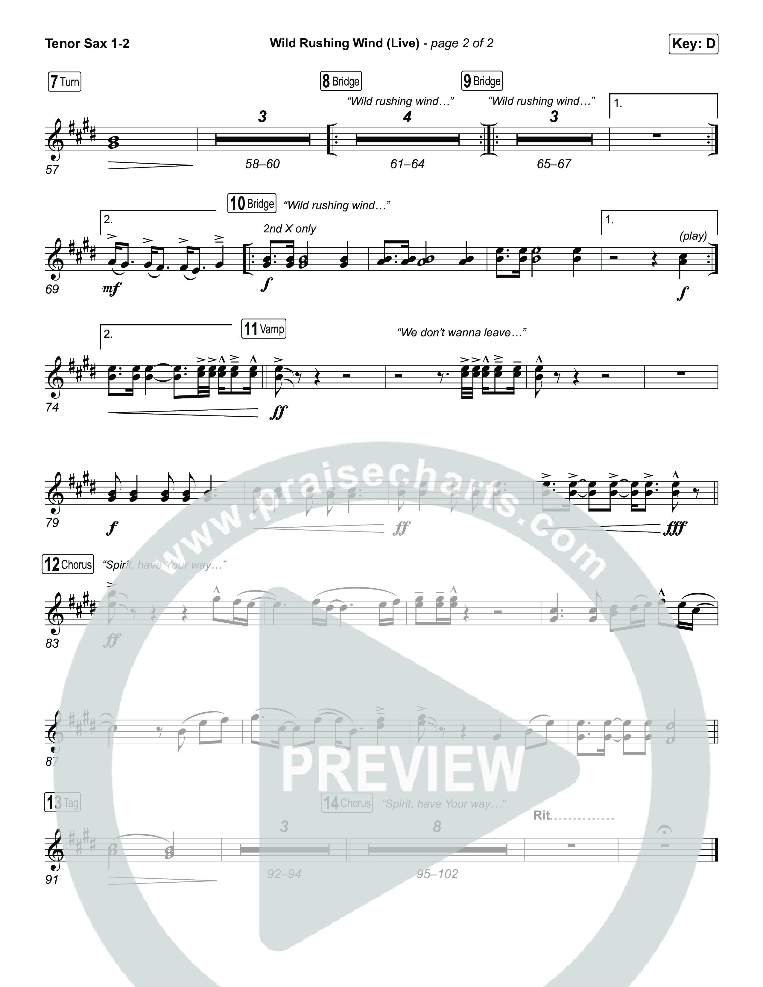 Wild Rushing Wind (Live) Tenor Sax 1,2 (SEU Worship)