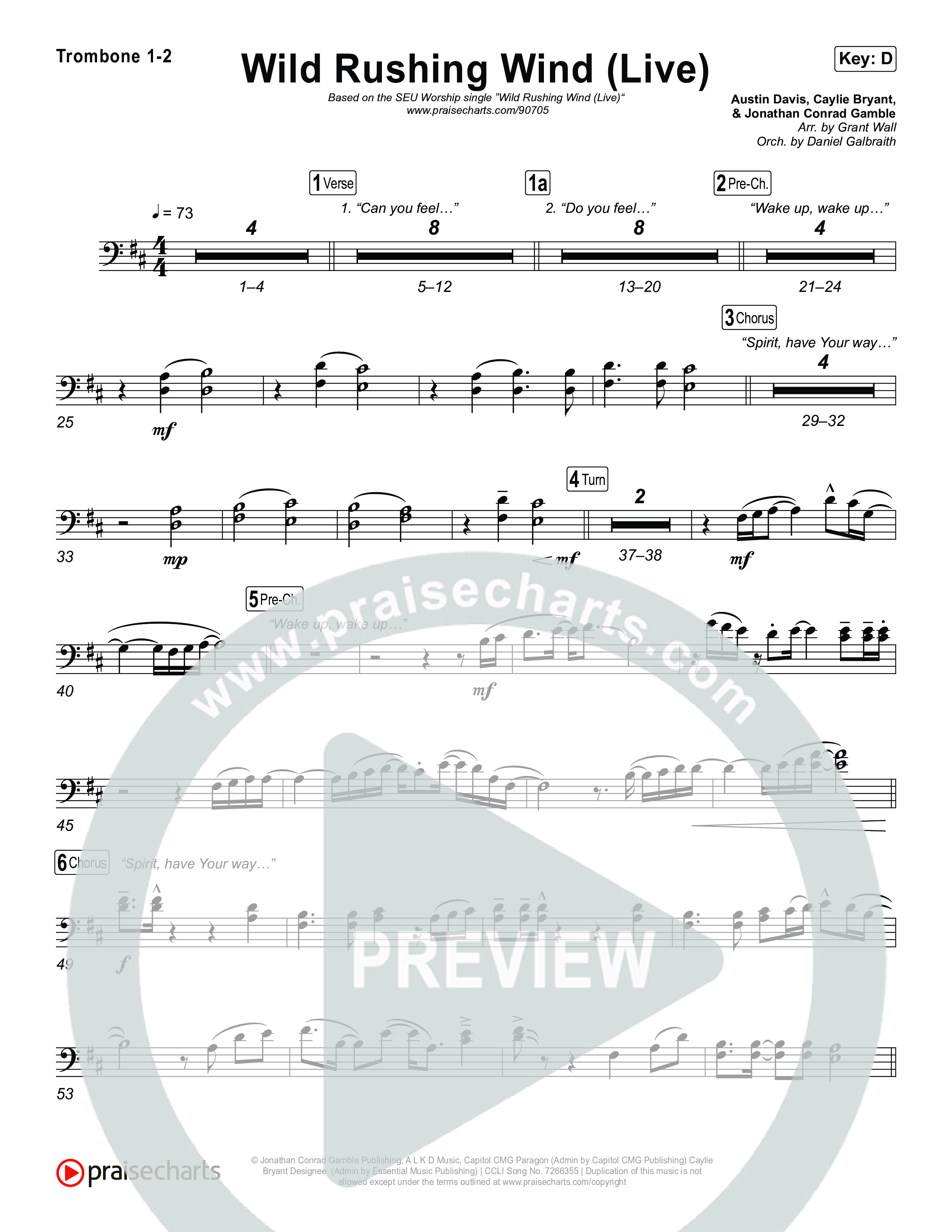 Wild Rushing Wind (Live) Trombone 1,2 (SEU Worship)
