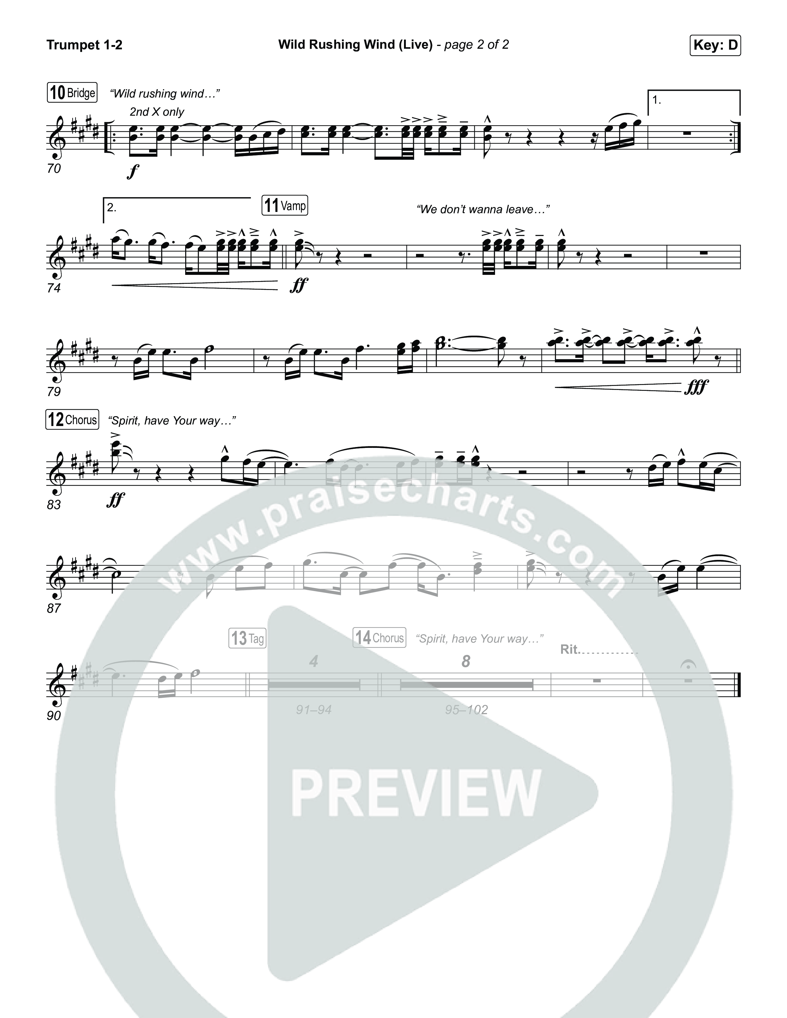 Wild Rushing Wind (Live) Trumpet 1,2 (SEU Worship)