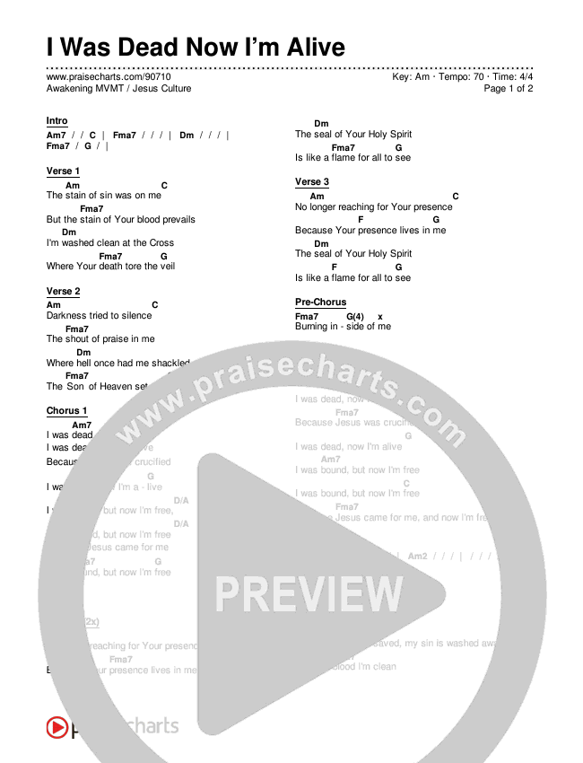 I Was Dead Now I’m Alive Chords & Lyrics (Awakening MVMT / Jesus Culture)