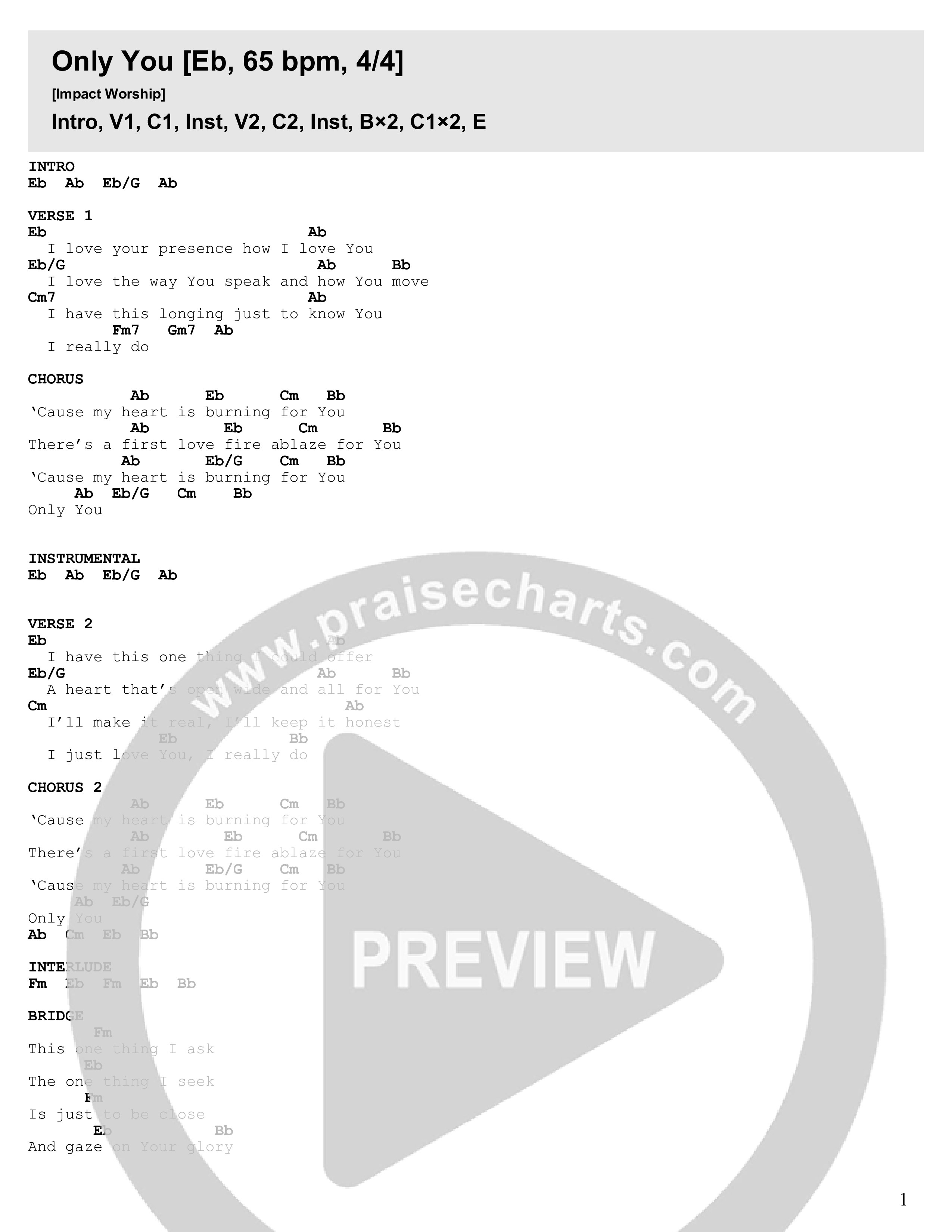 Only You Chord Chart (Impact Worship / Emilia Owens)