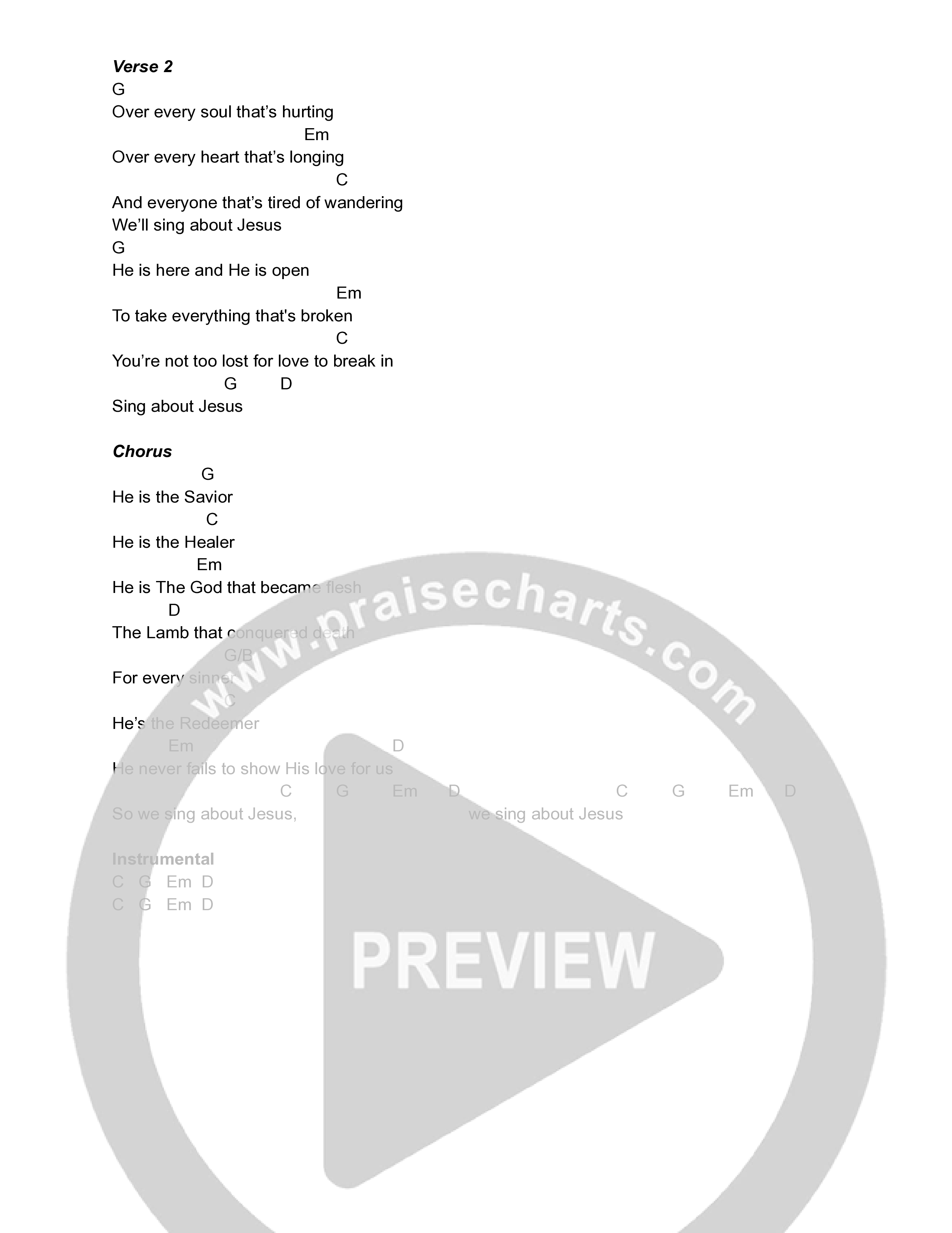 Sing About Jesus Chord Chart (Jonathan Turner / Brian Connelly)