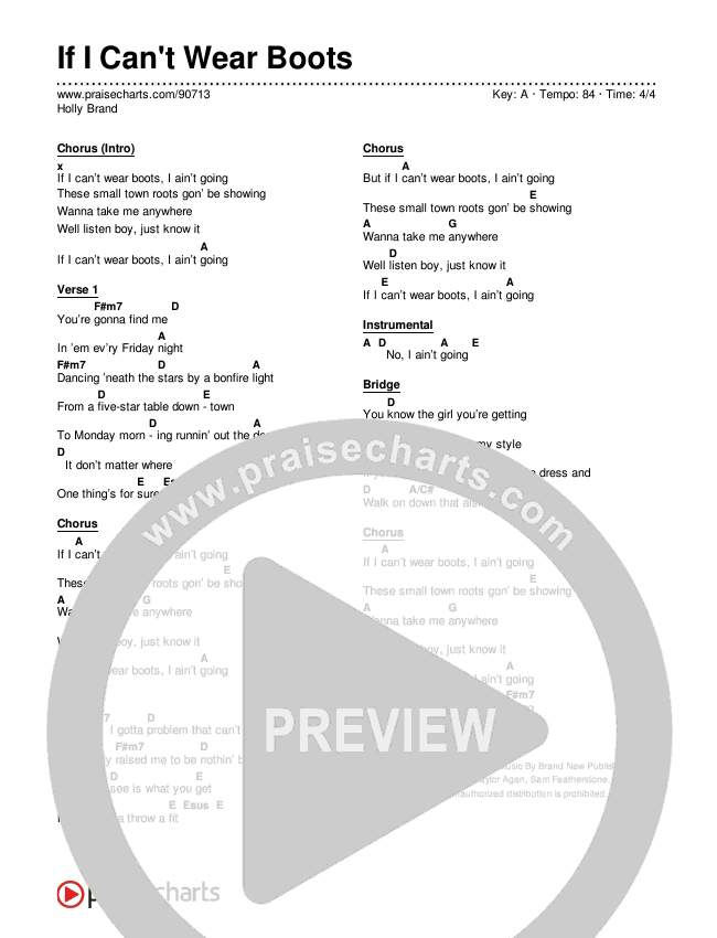 If I Can't Wear Boots Chord Chart (Holly Brand)