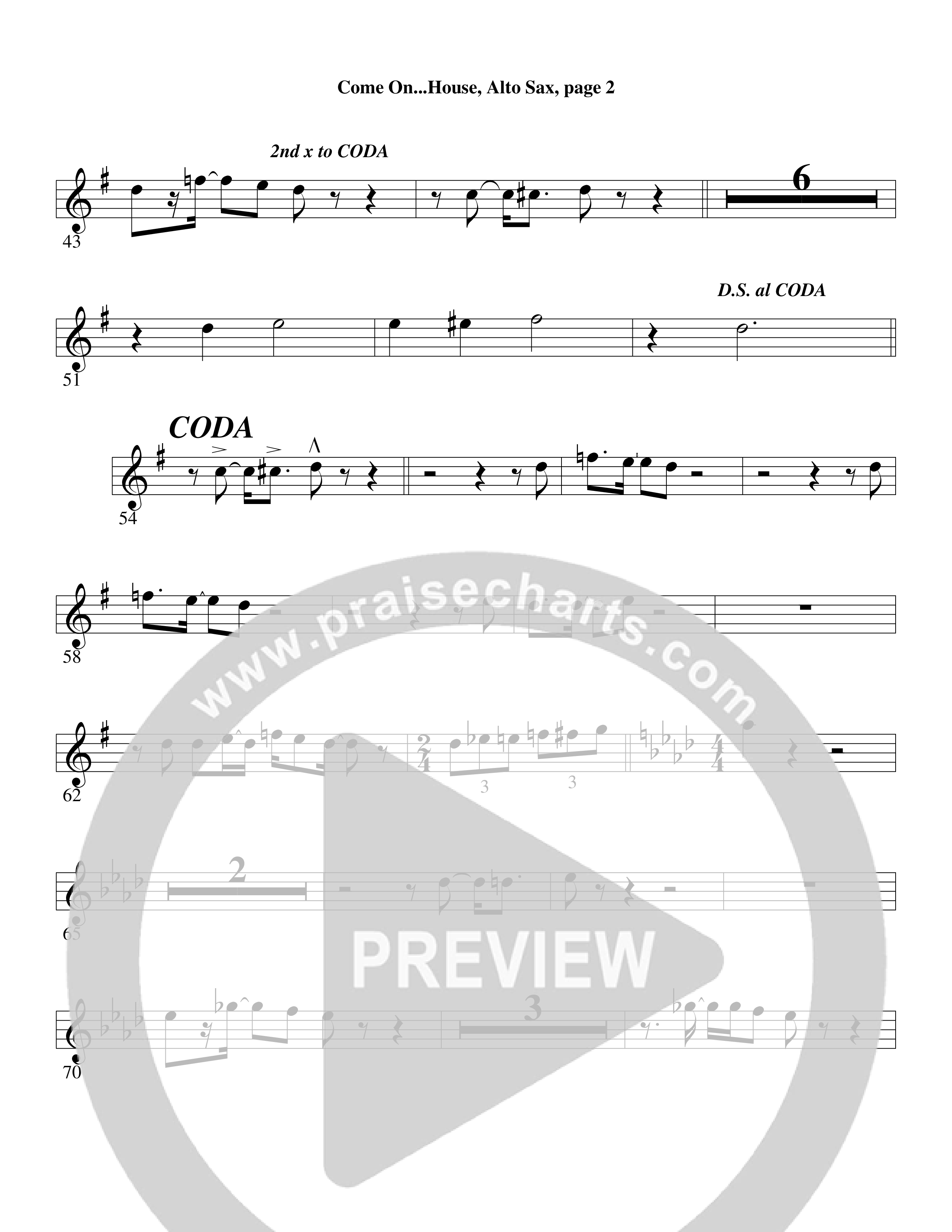 Come On into the House (Choral Anthem SATB) Alto Sax (Word Music Choral / Arr. David Clydesdale)