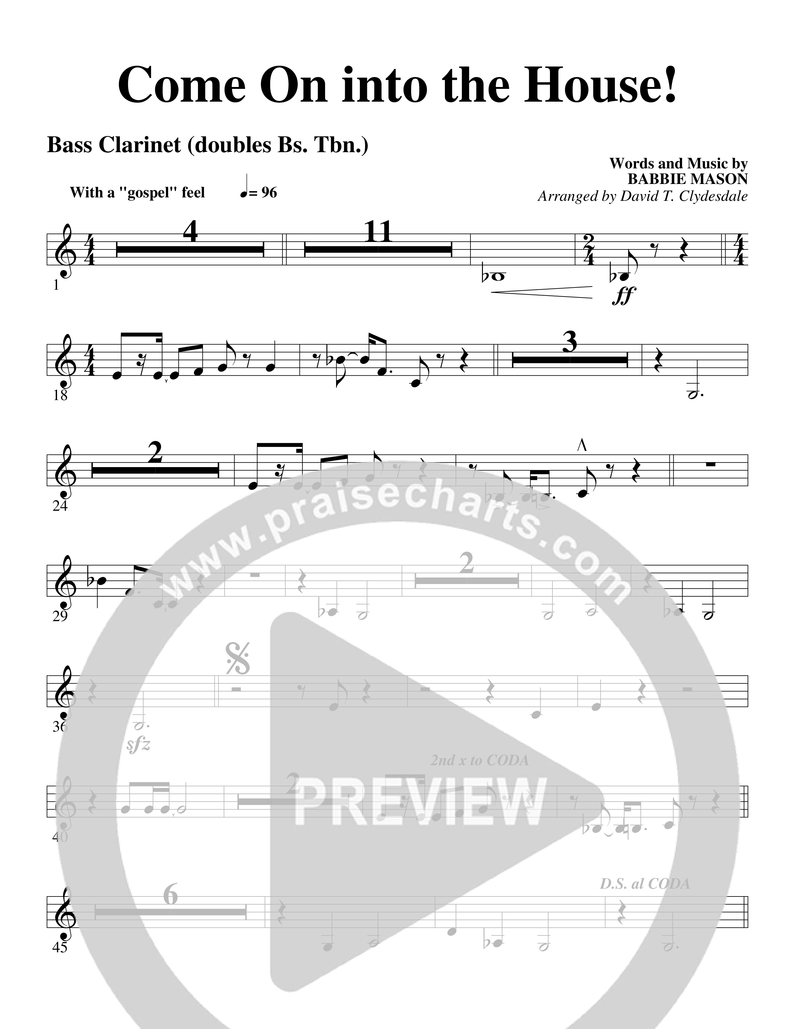 Come On into the House (Choral Anthem SATB) Bass Clarinet (Word Music Choral / Arr. David Clydesdale)