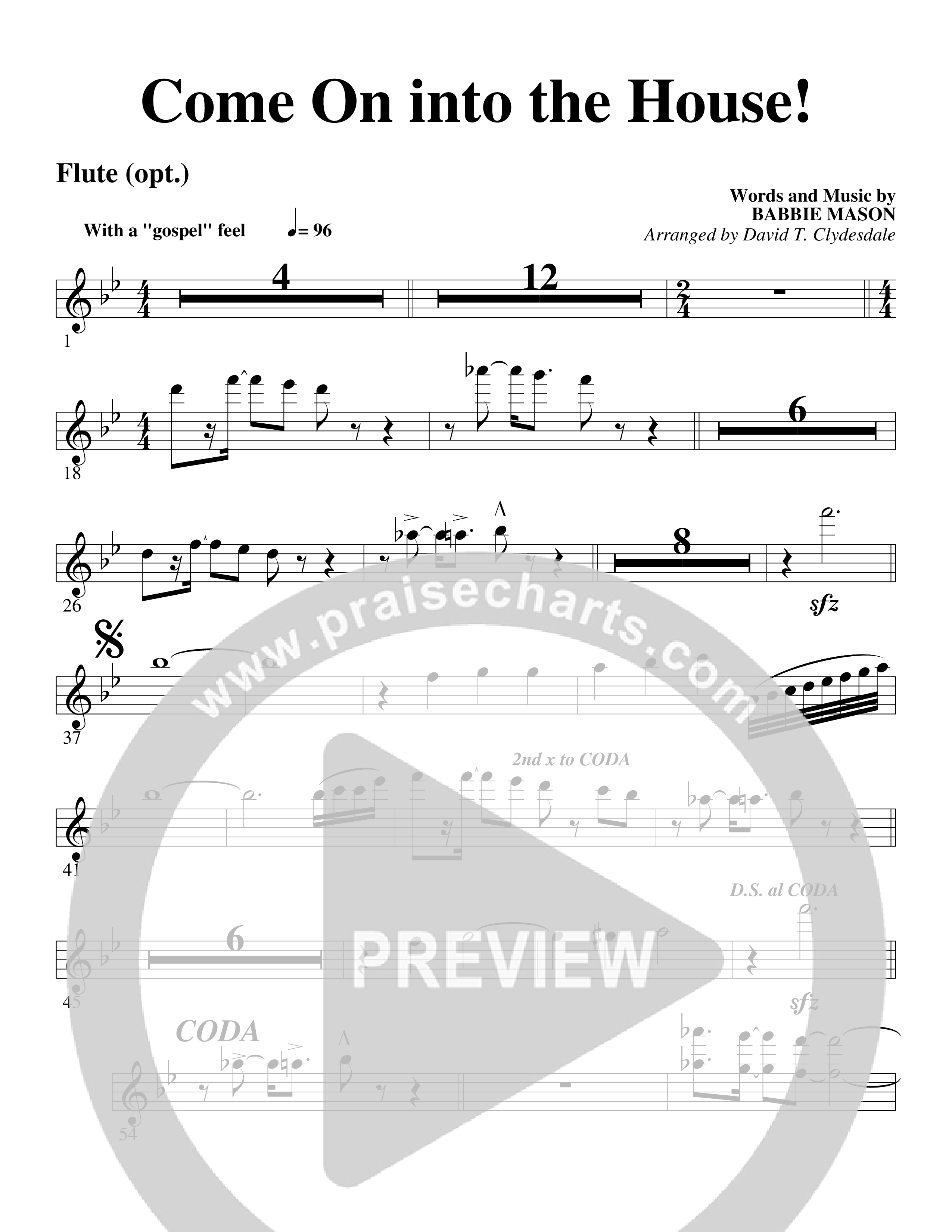 Come On into the House (Choral Anthem SATB) Flute (Word Music Choral / Arr. David Clydesdale)