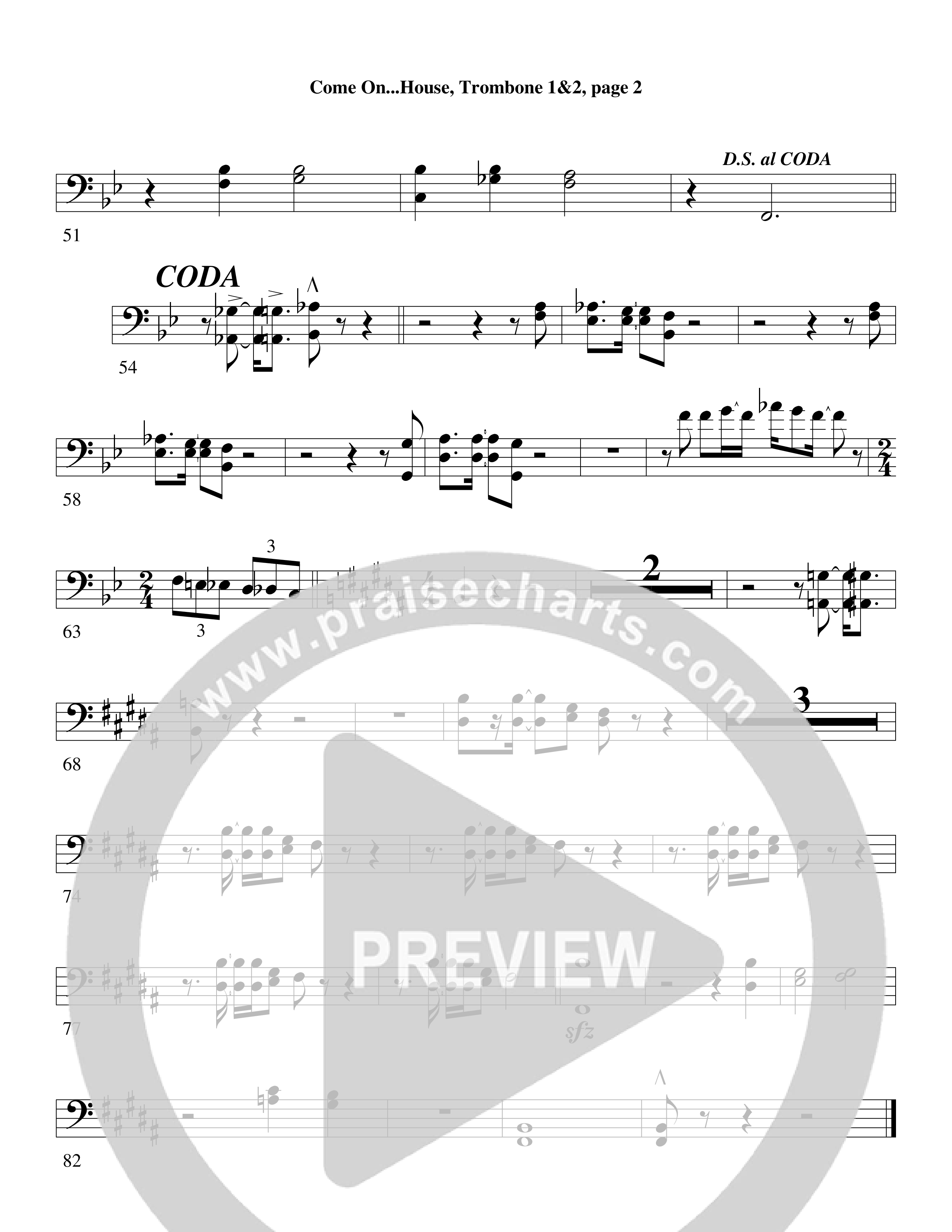 Come On into the House (Choral Anthem SATB) Trombone 1/2 (Word Music Choral / Arr. David Clydesdale)