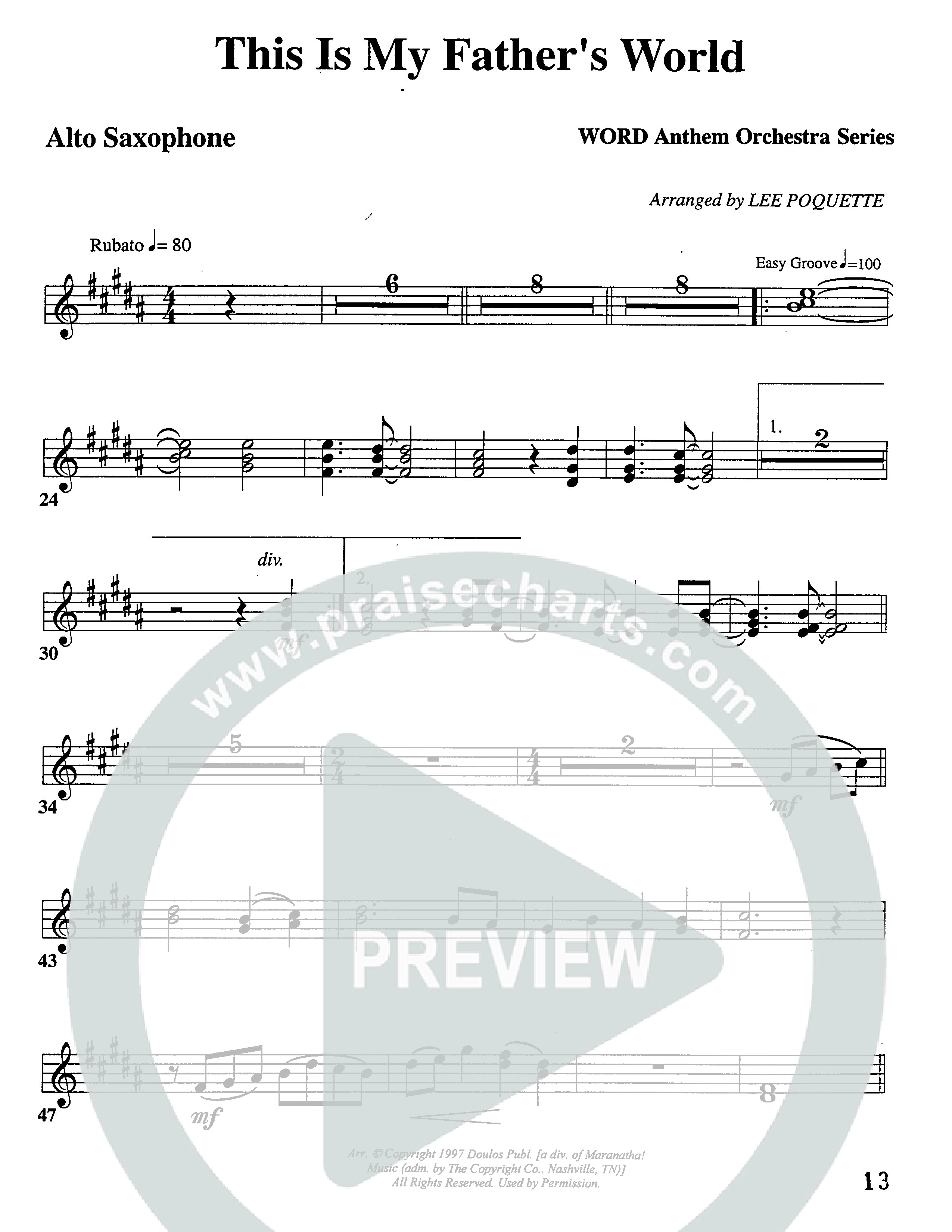 This Is My Father's World (Choral Anthem SATB) Alto Sax (Word Music Choral / Orch. Lee Poquette)