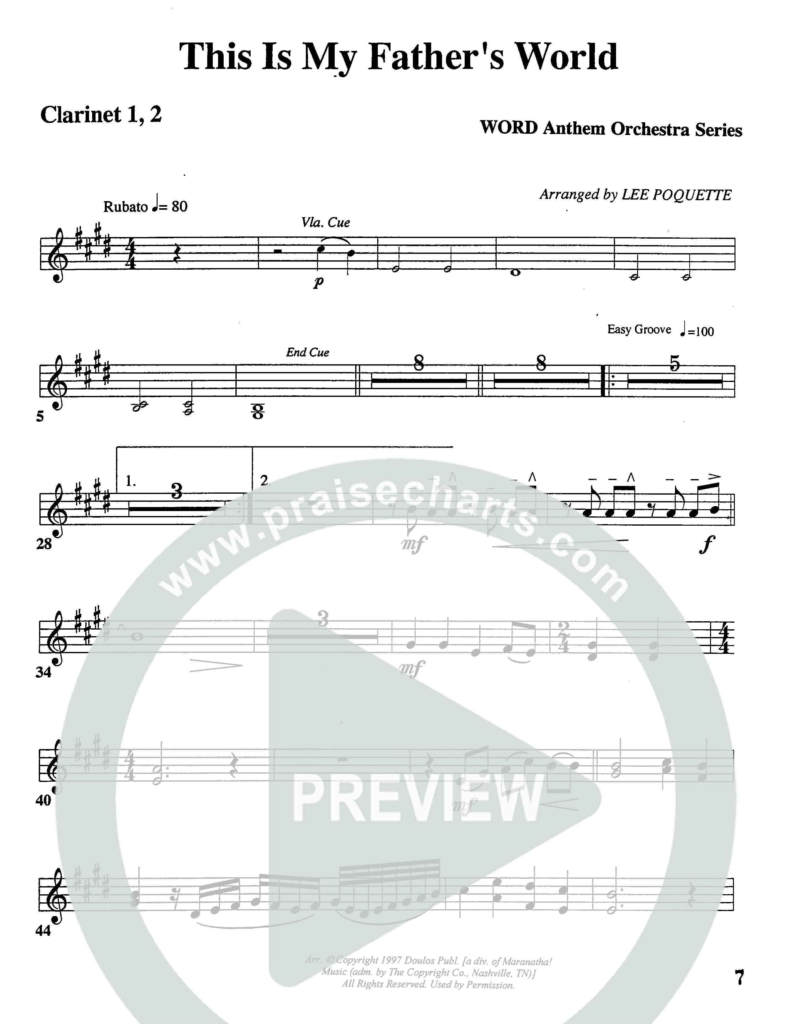 This Is My Father's World (Choral Anthem SATB) Clarinet 1/2 (Word Music Choral / Orch. Lee Poquette)