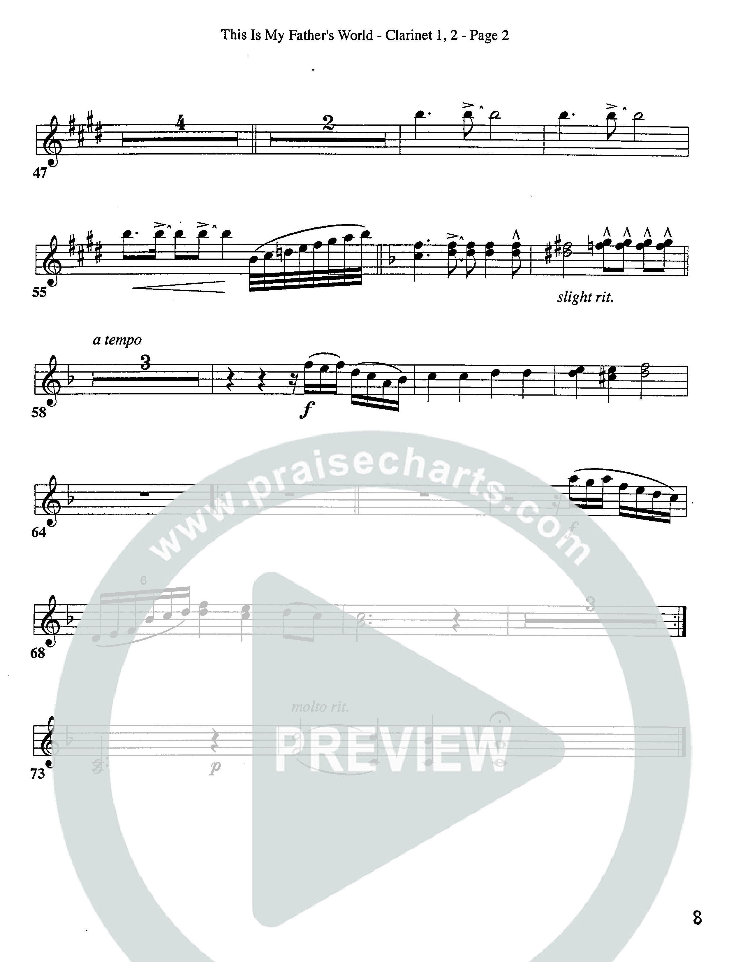 This Is My Father's World (Choral Anthem SATB) Clarinet 1/2 (Word Music Choral / Orch. Lee Poquette)
