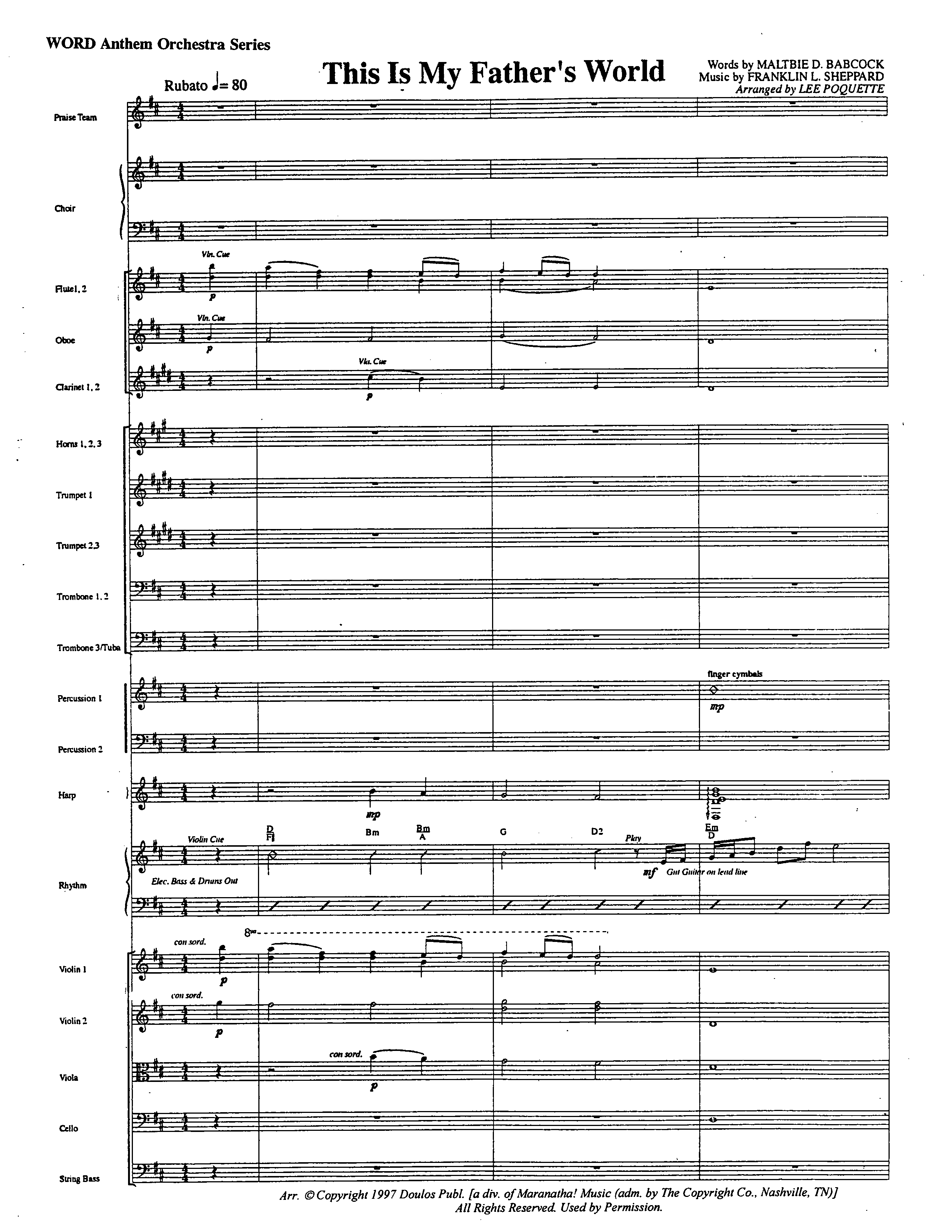 This Is My Father's World (Choral Anthem SATB) Orchestration (Word Music Choral / Orch. Lee Poquette)
