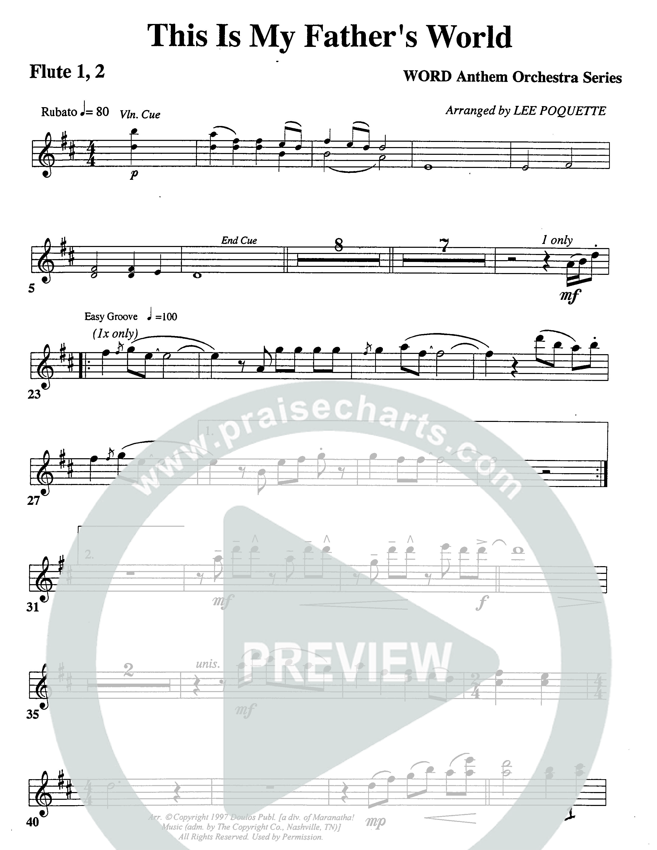 This Is My Father's World (Choral Anthem SATB) Flute 1/2 (Word Music Choral / Orch. Lee Poquette)