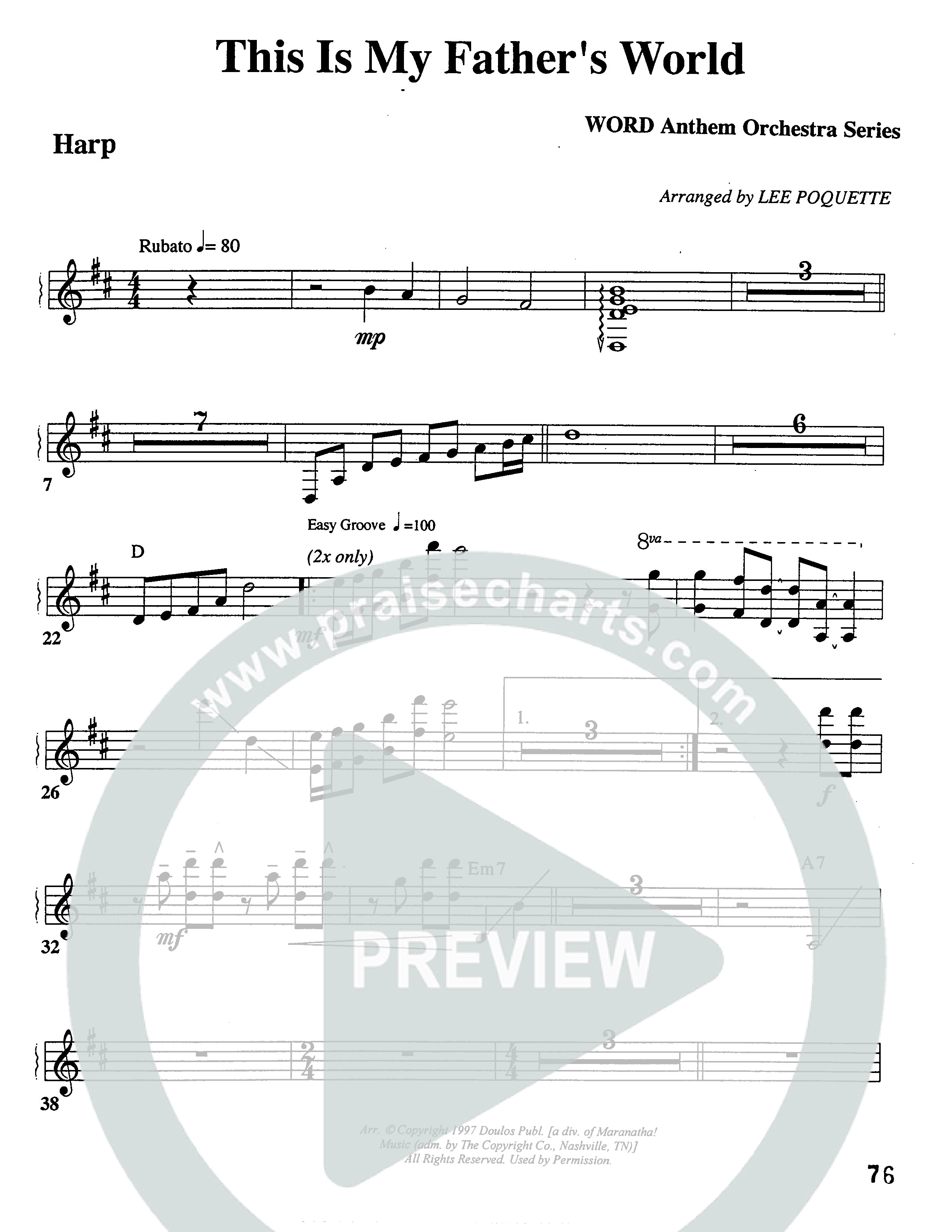 This Is My Father's World (Choral Anthem SATB) Harp (Word Music Choral / Orch. Lee Poquette)