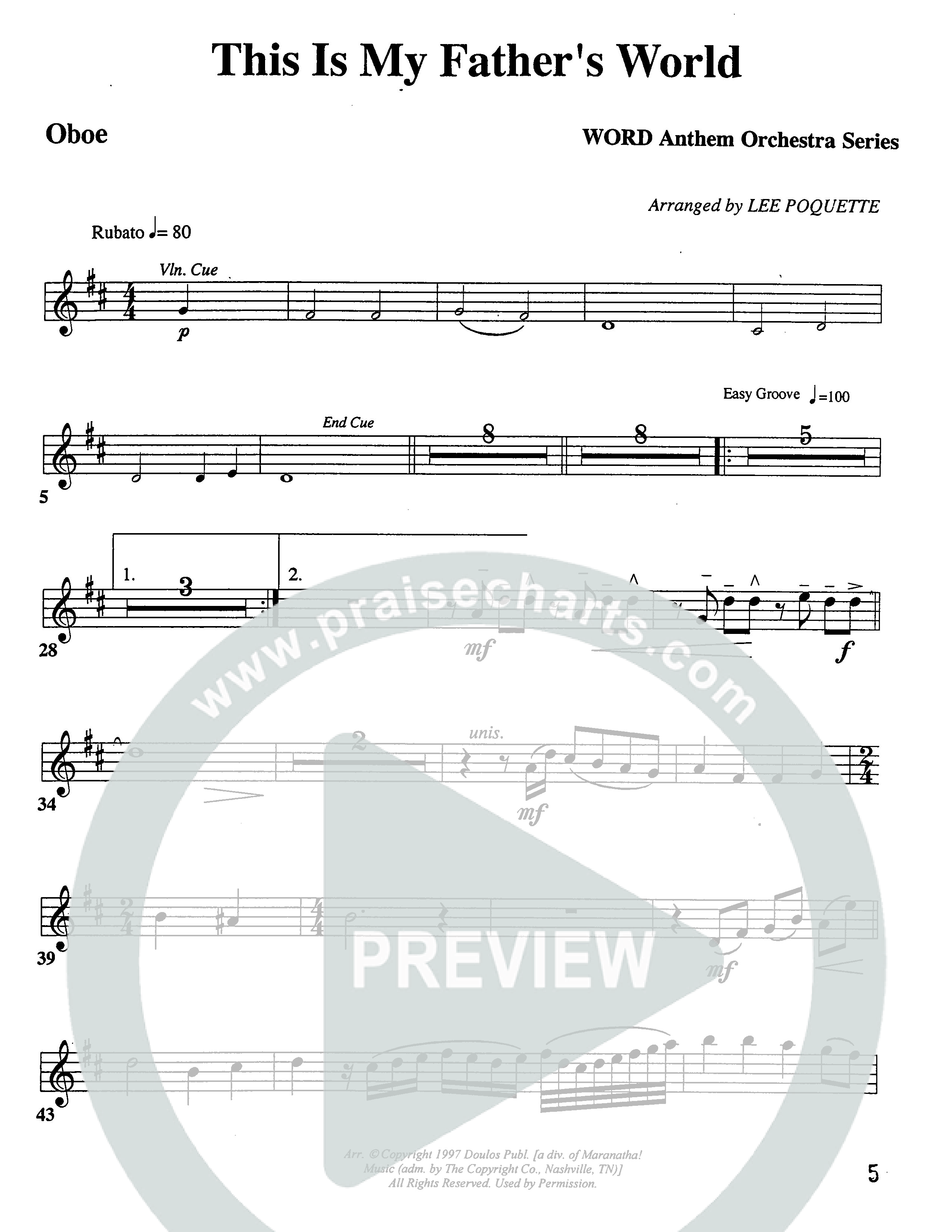 This Is My Father's World (Choral Anthem SATB) Oboe (Word Music Choral / Orch. Lee Poquette)