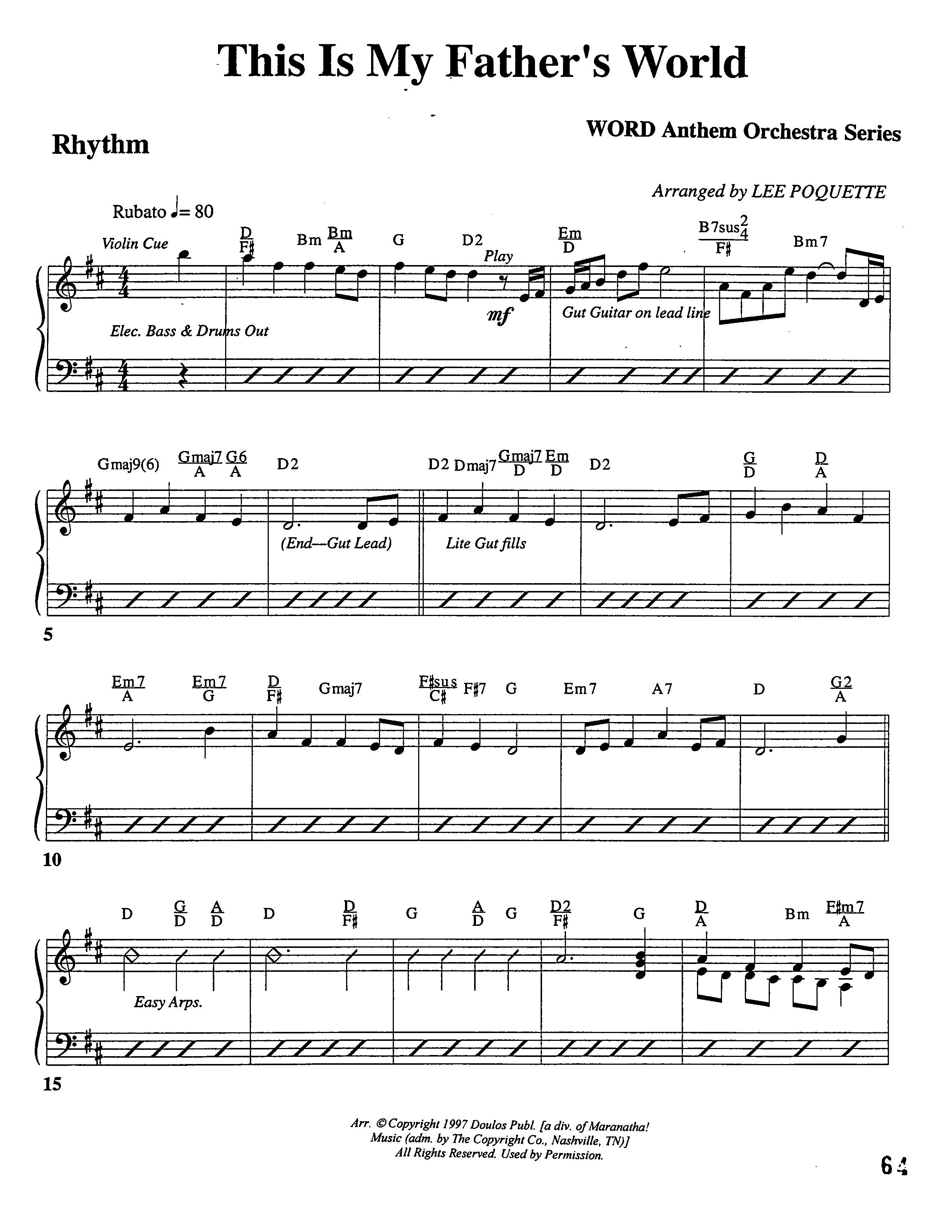 This Is My Father's World (Choral Anthem SATB) Rhythm Chart (Word Music Choral / Orch. Lee Poquette)