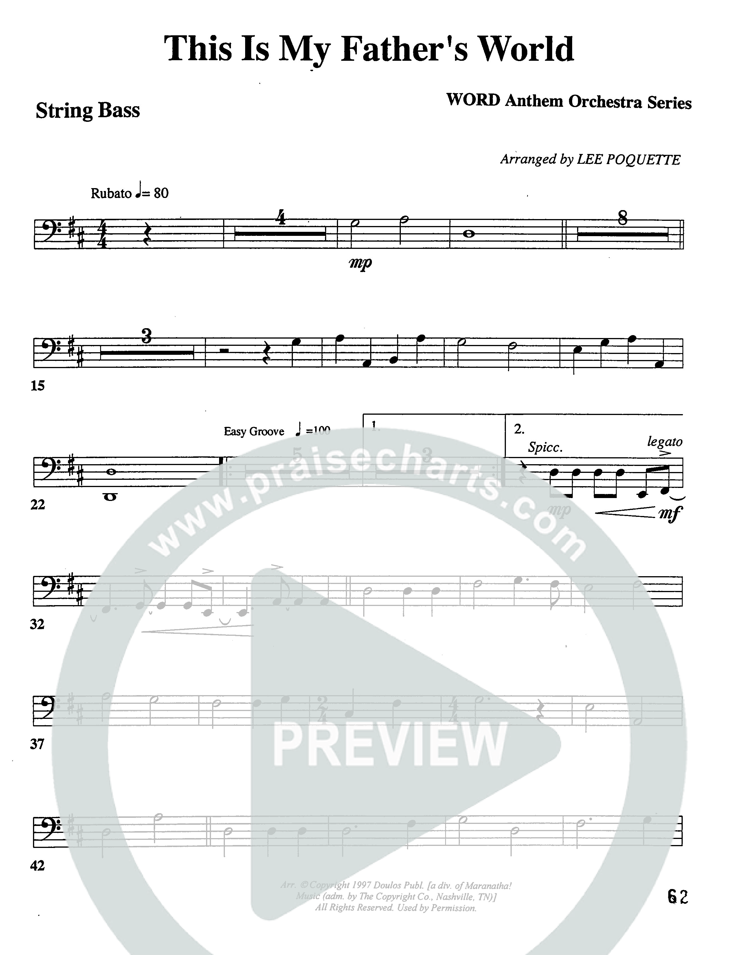 This Is My Father's World (Choral Anthem SATB) String Bass (Word Music Choral / Orch. Lee Poquette)