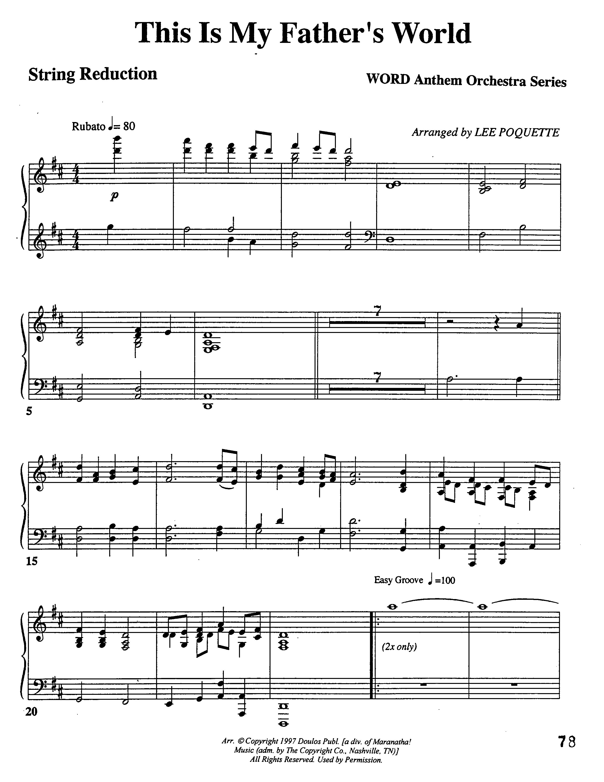 This Is My Father's World (Choral Anthem SATB) String Reduction (Word Music Choral / Orch. Lee Poquette)