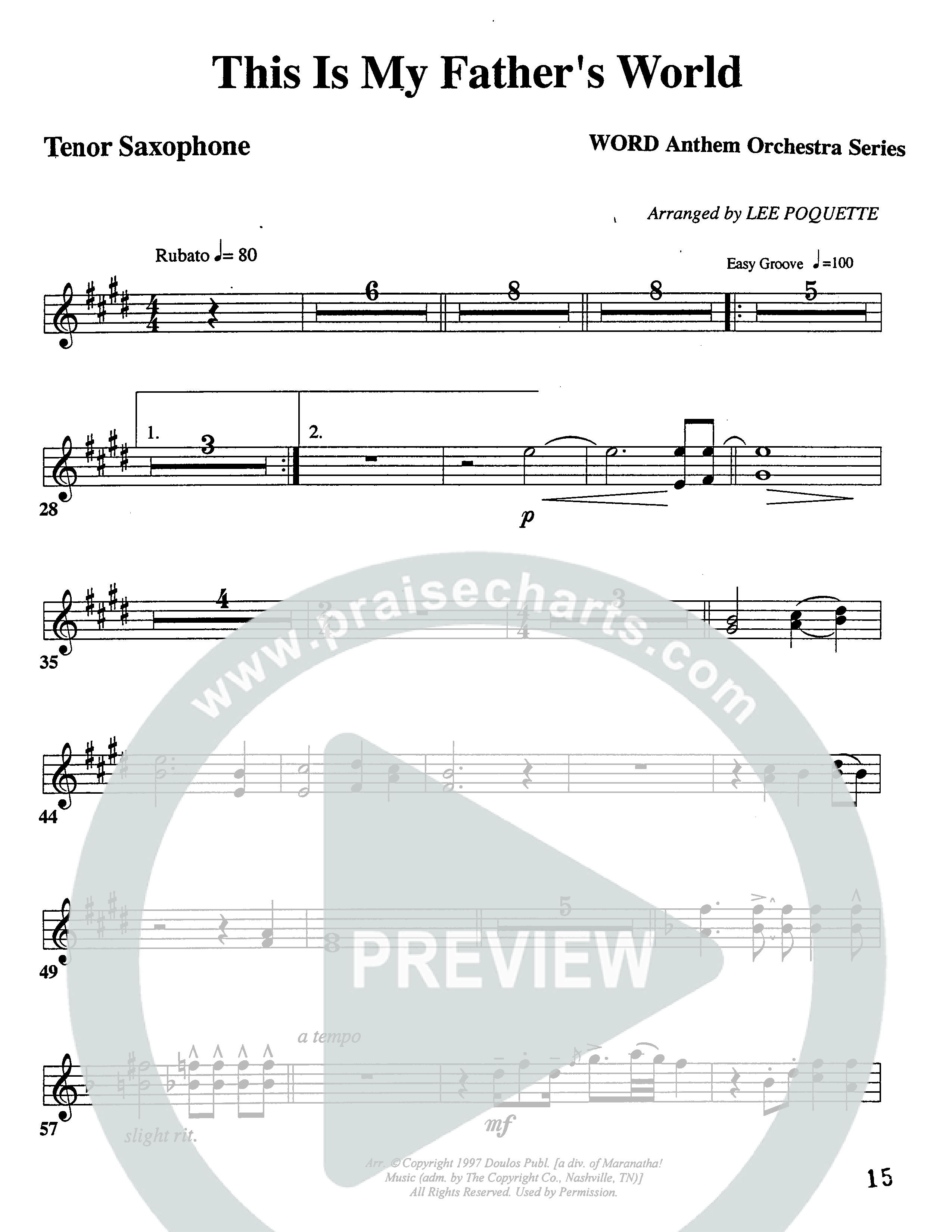This Is My Father's World (Choral Anthem SATB) Tenor Sax/Baritone T.C. (Word Music Choral / Orch. Lee Poquette)