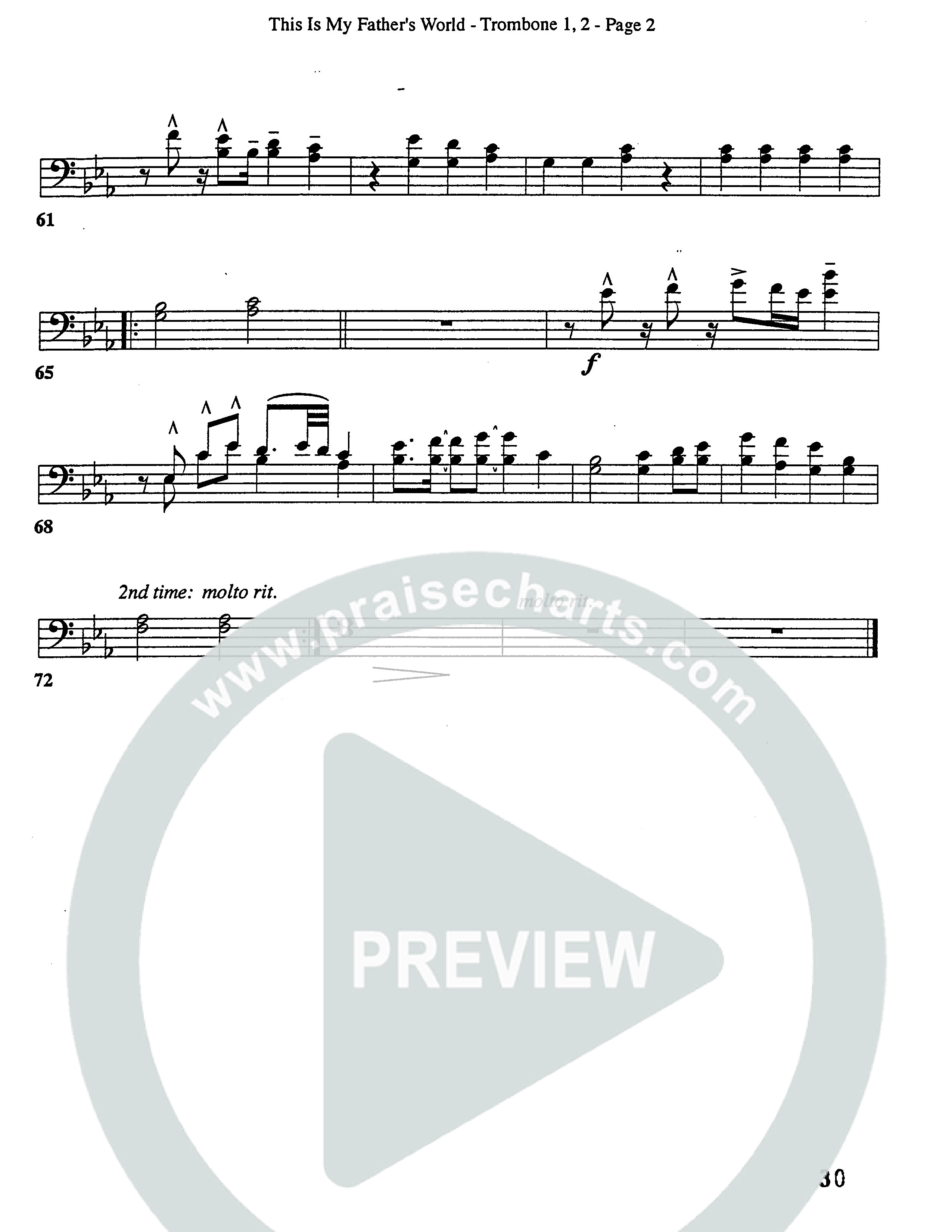 This Is My Father's World (Choral Anthem SATB) Trombone 1/2 (Word Music Choral / Orch. Lee Poquette)