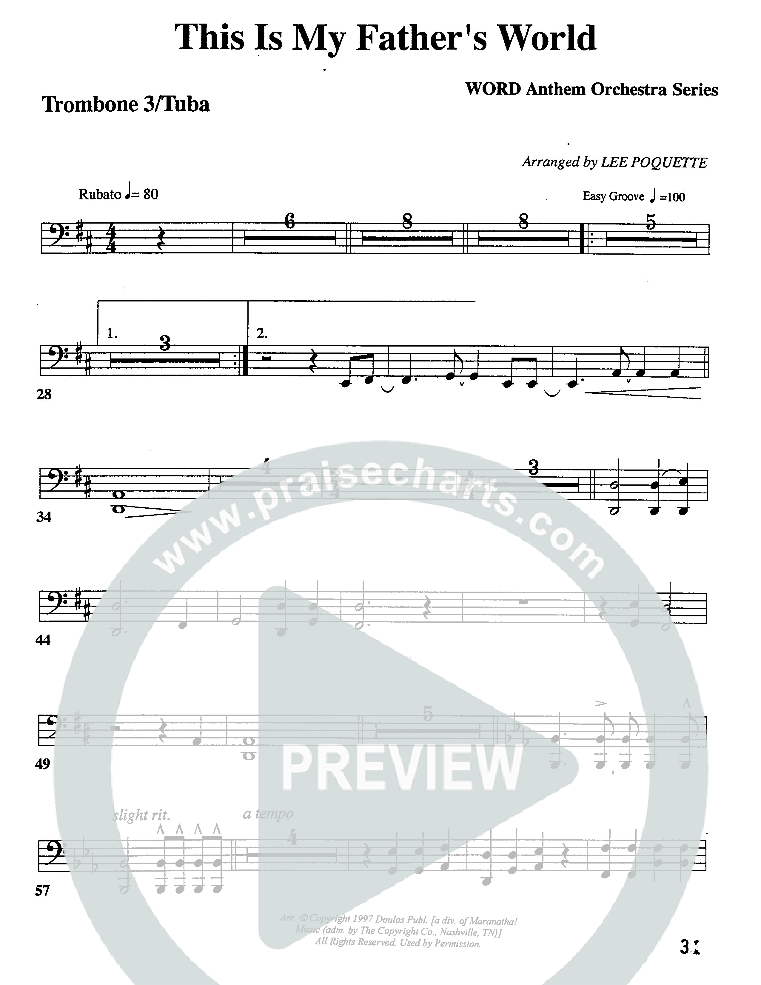 This Is My Father's World (Choral Anthem SATB) Trombone 3/Tuba (Word Music Choral / Orch. Lee Poquette)