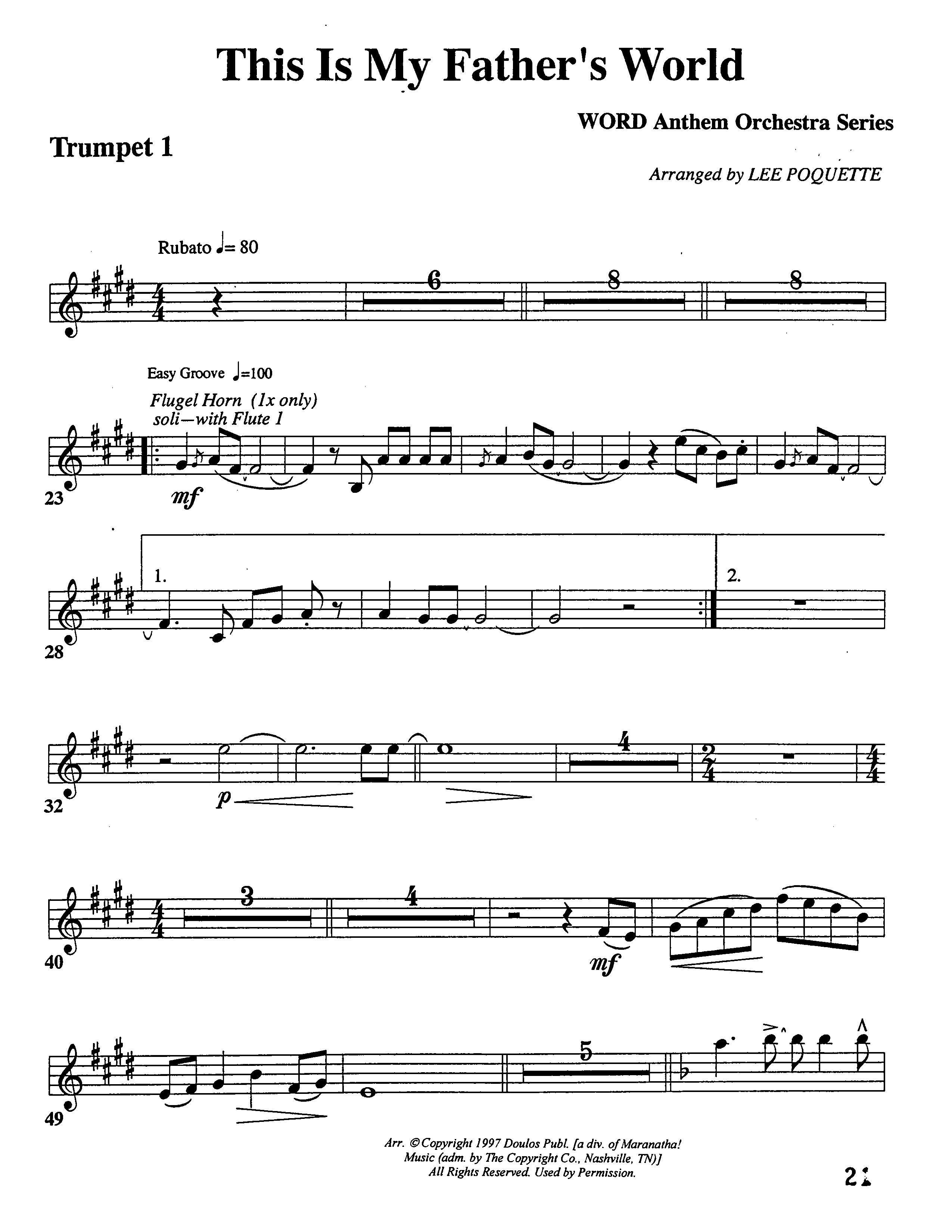 This Is My Father's World (Choral Anthem SATB) Trumpet (Word Music Choral / Orch. Lee Poquette)