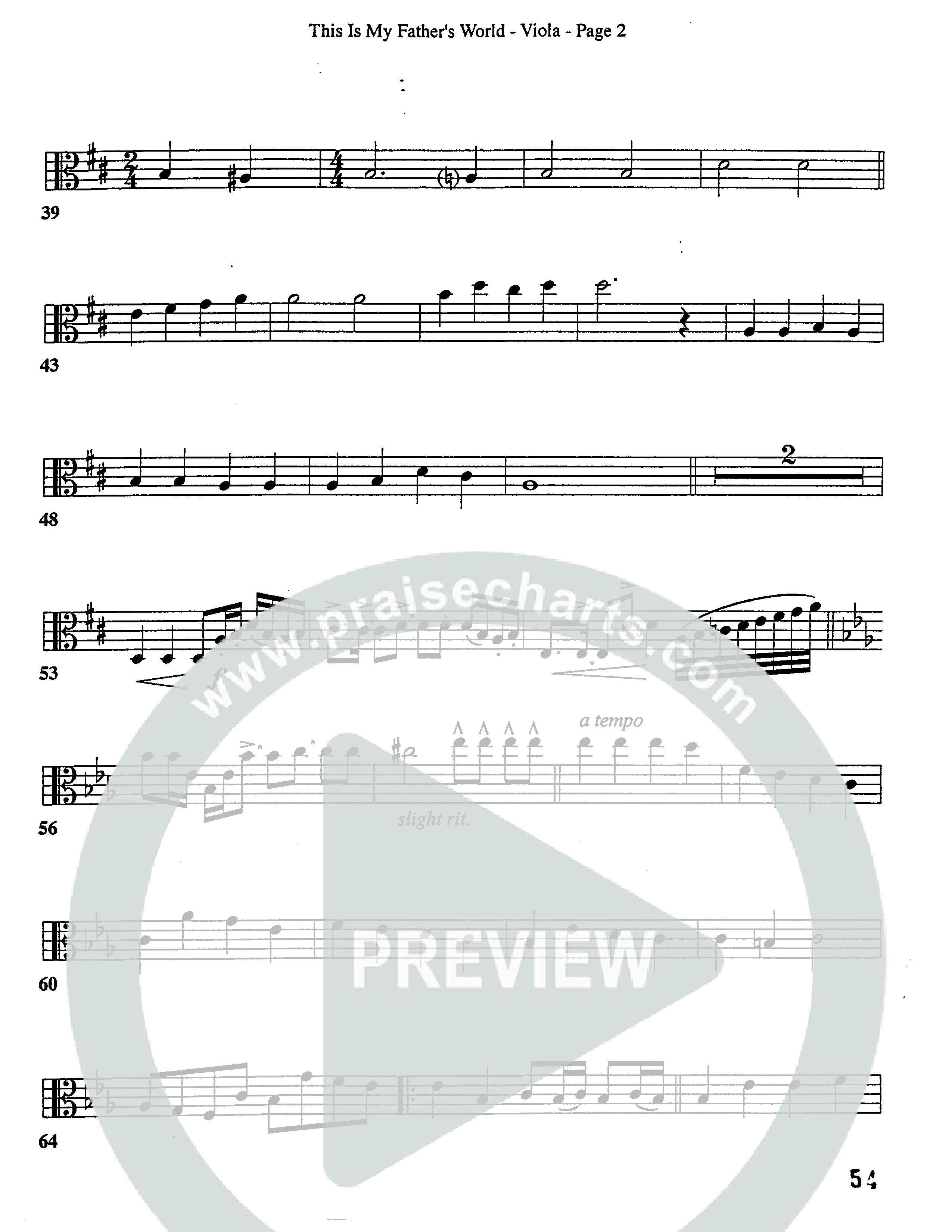 This Is My Father's World (Choral Anthem SATB) Viola (Word Music Choral / Orch. Lee Poquette)