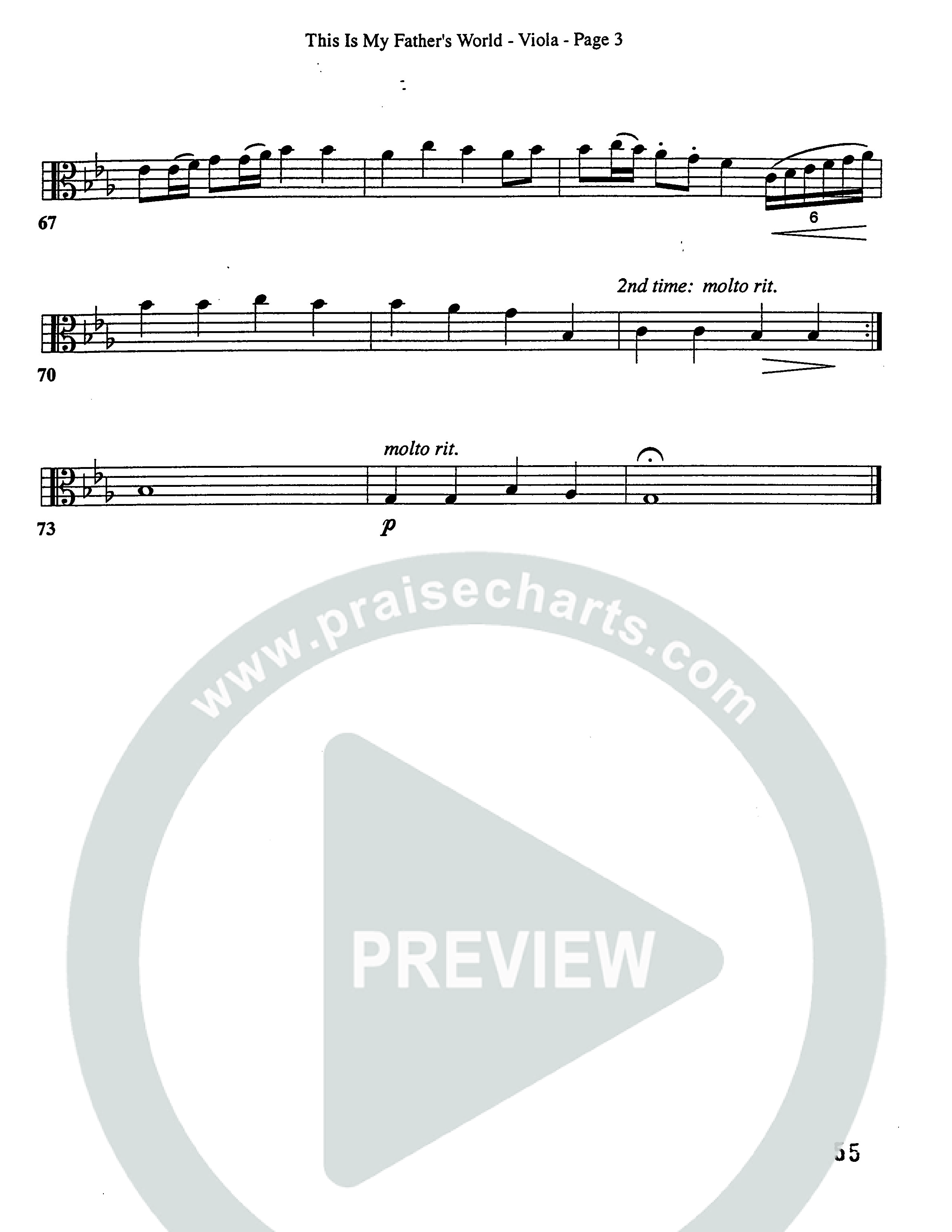 This Is My Father's World (Choral Anthem SATB) Viola (Word Music Choral / Orch. Lee Poquette)