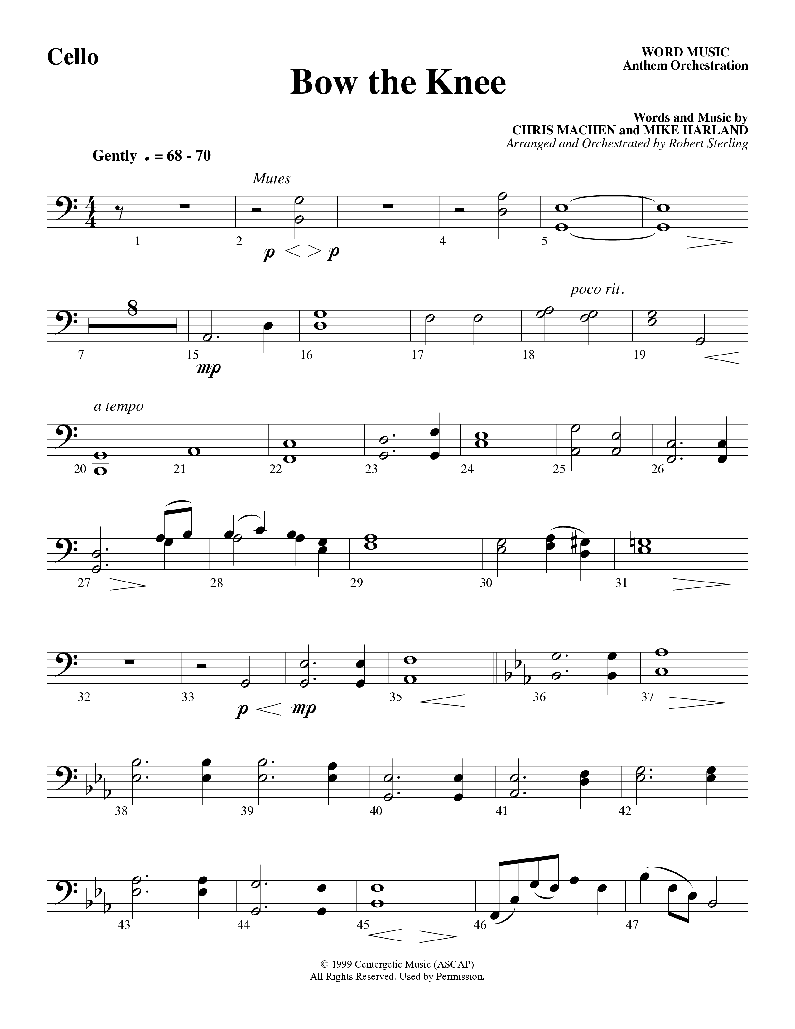 Bow The Knee (Choral Anthem SATB) Cello (Word Music Choral / Robert Sterling)