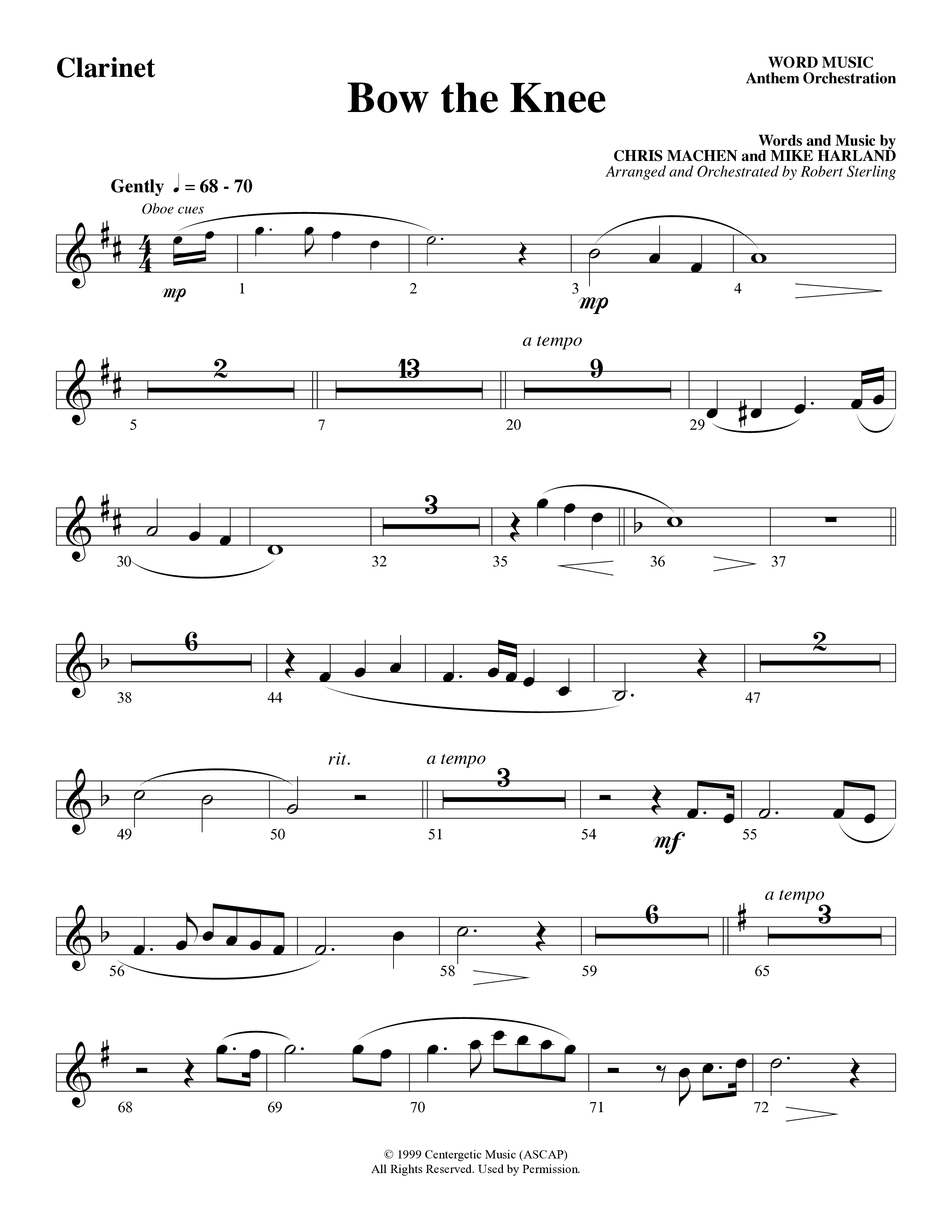 Bow The Knee (Choral Anthem SATB) Clarinet (Word Music Choral / Robert Sterling)