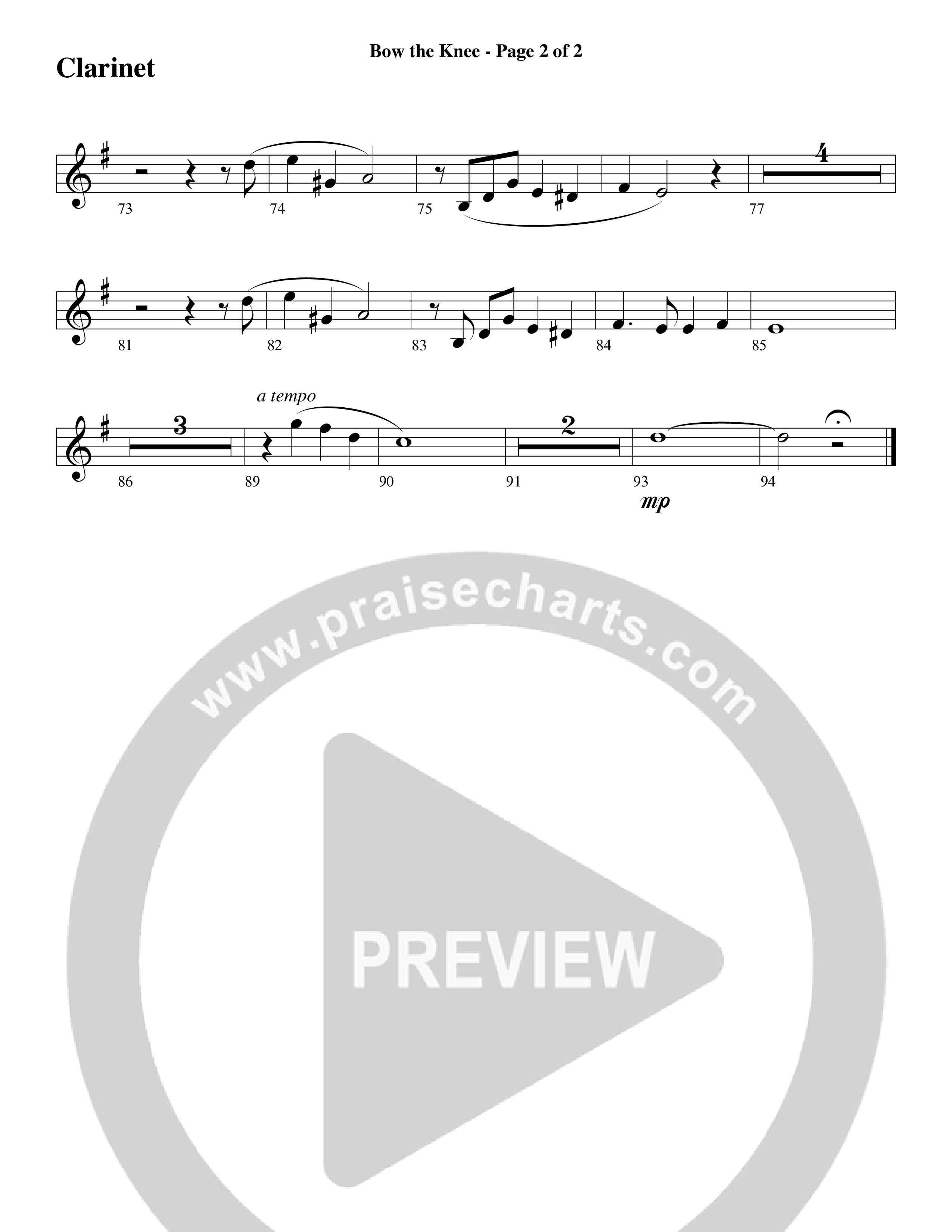 Bow The Knee (Choral Anthem SATB) Clarinet (Word Music Choral / Robert Sterling)