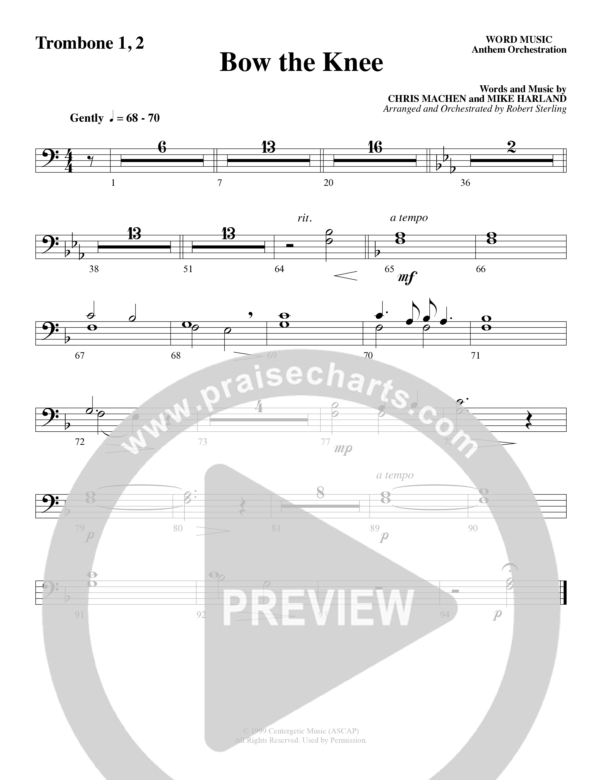 Bow The Knee (Choral Anthem SATB) Trombone 1/2 (Word Music Choral / Robert Sterling)