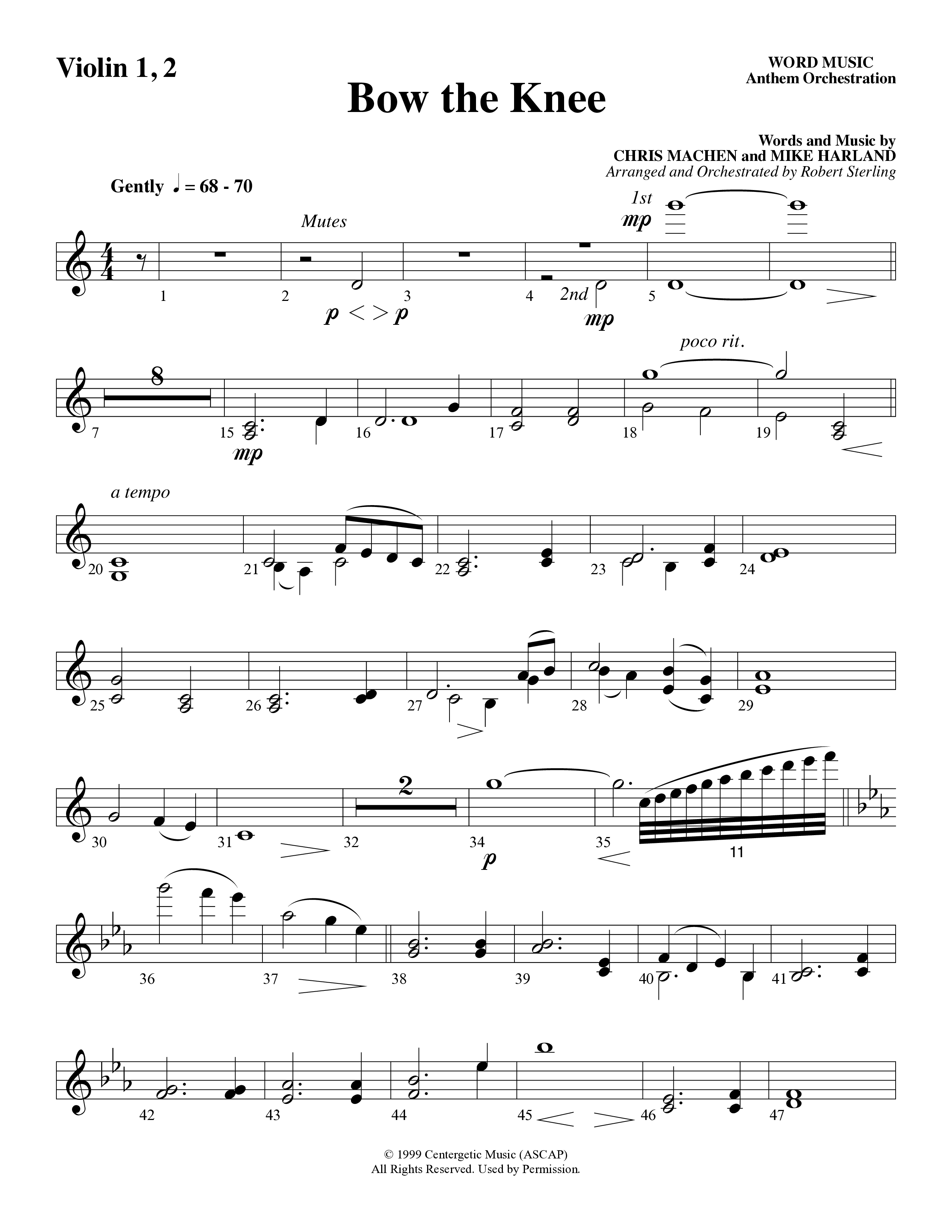 Bow The Knee (Choral Anthem SATB) Violin 1/2 (Word Music Choral / Robert Sterling)