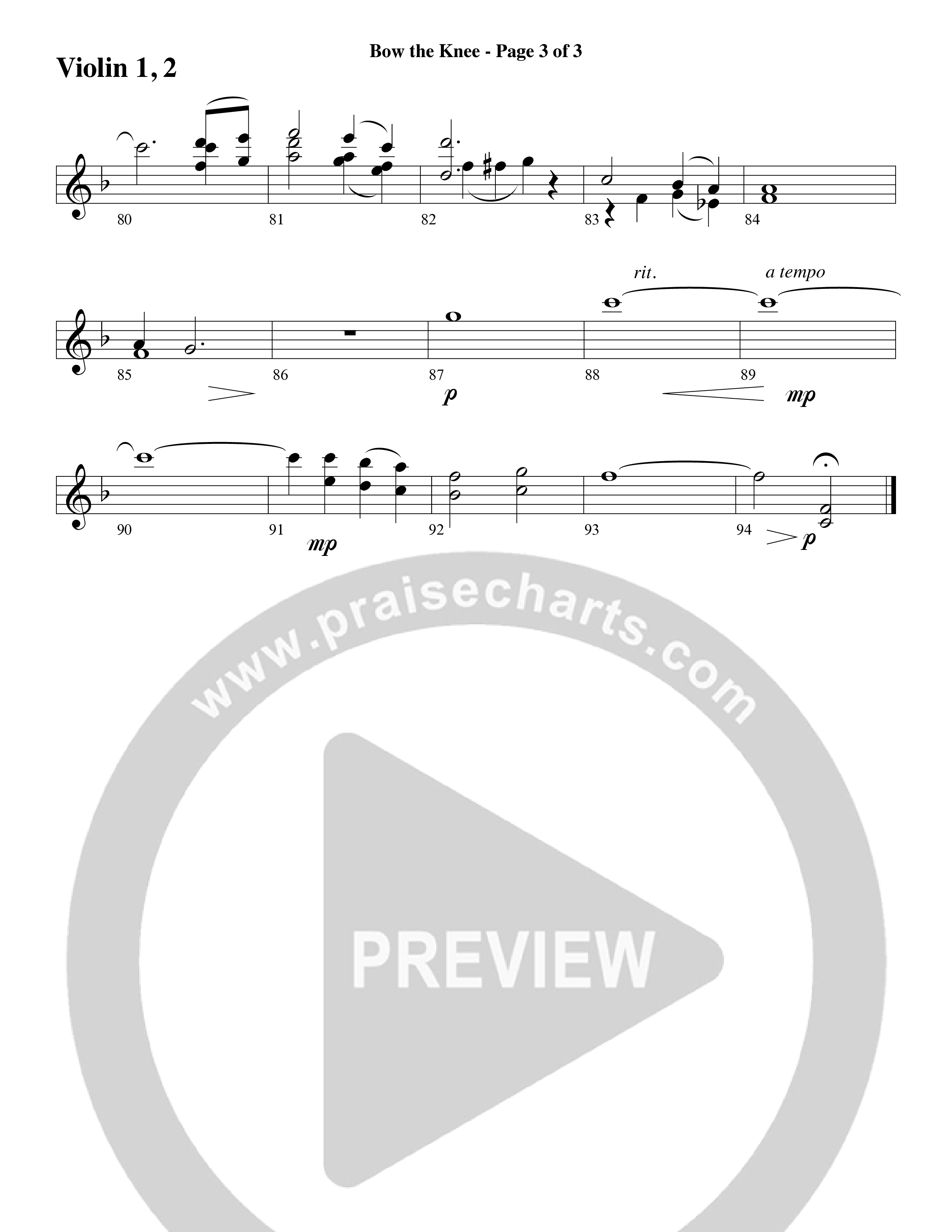 Bow The Knee (Choral Anthem SATB) Violin 1/2 (Word Music Choral / Robert Sterling)