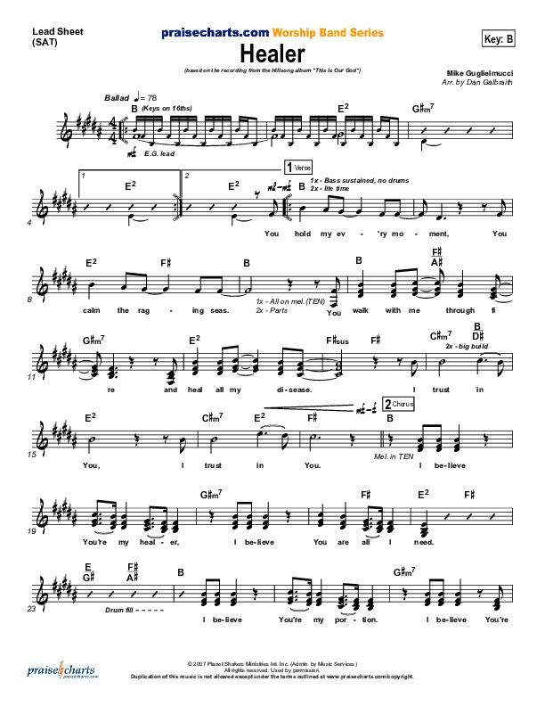Healer Lead Sheet (SAT) (Mike Guglielmucci)