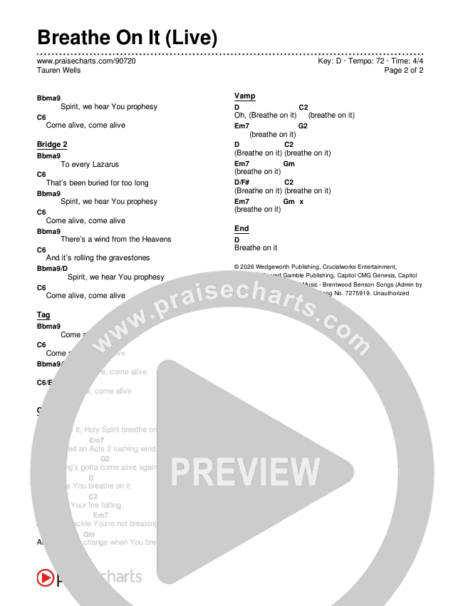 Breathe On It (Live) Chords & Lyrics (Tauren Wells)
