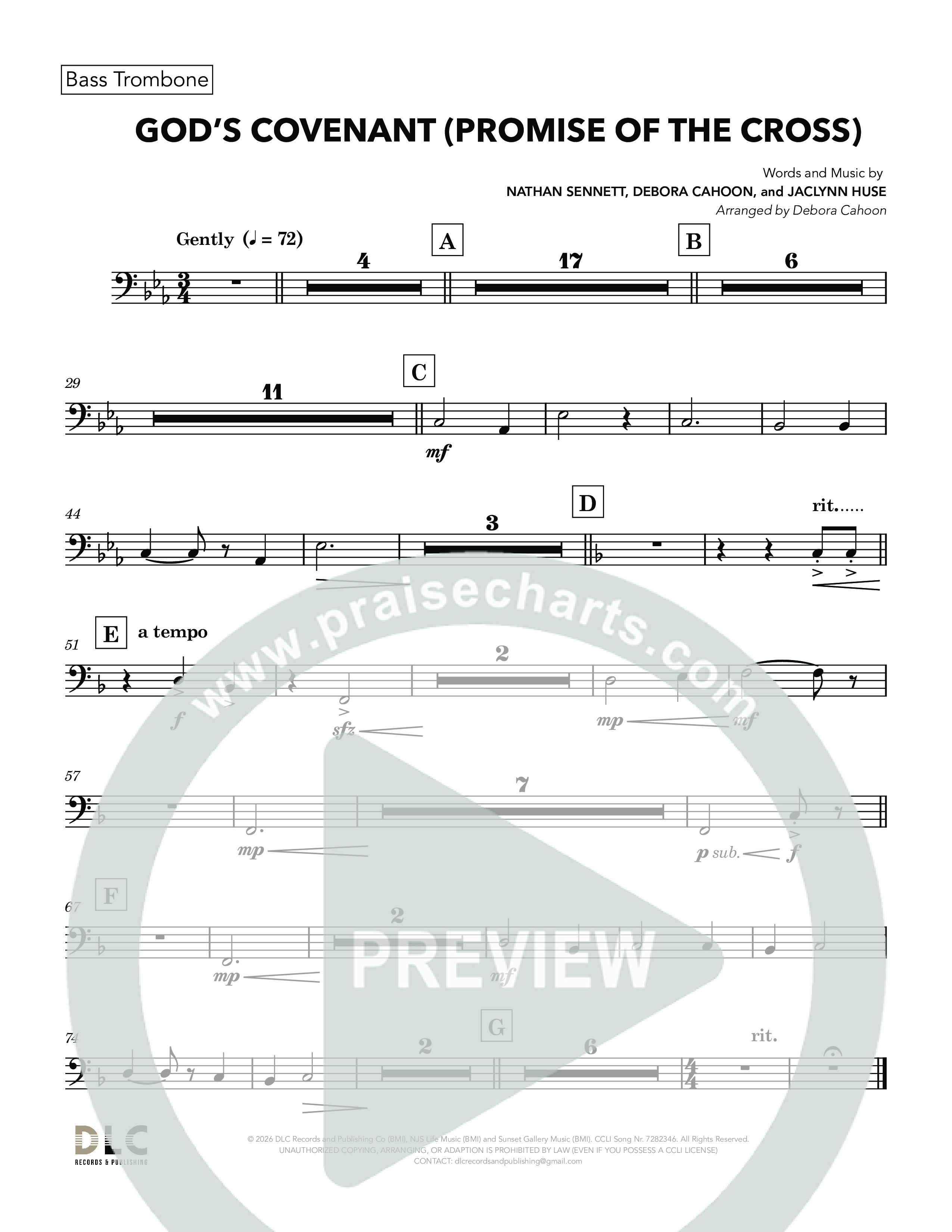 God's Covenant (Promise Of The Cross) (Choral Anthem SATB) Bass Trombone (Nathan Sennett / Debora Cahoon / Jaclynn Huse)