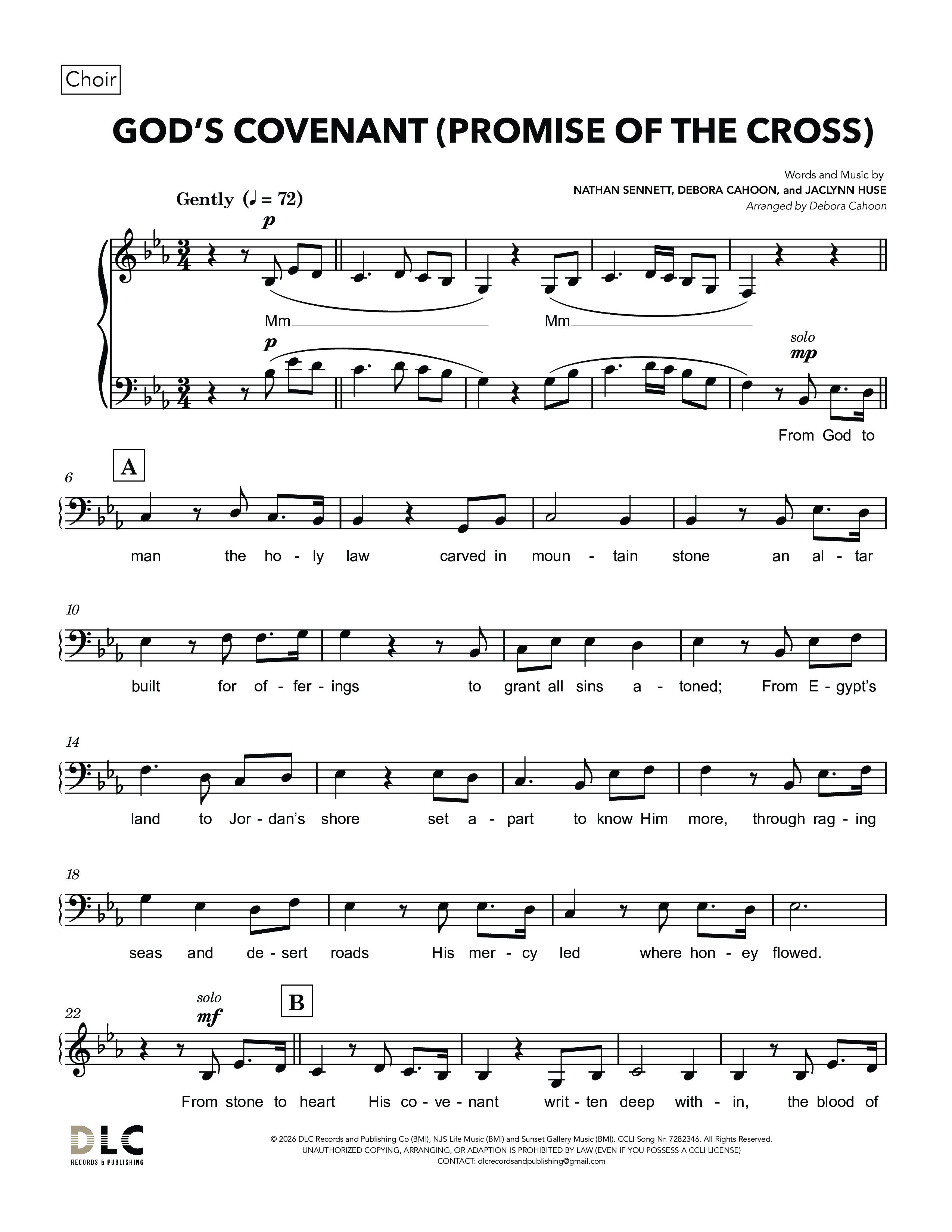 God's Covenant (Promise Of The Cross) (Choral Anthem SATB) Choir Sheet (SATB) (Nathan Sennett / Debora Cahoon / Jaclynn Huse)