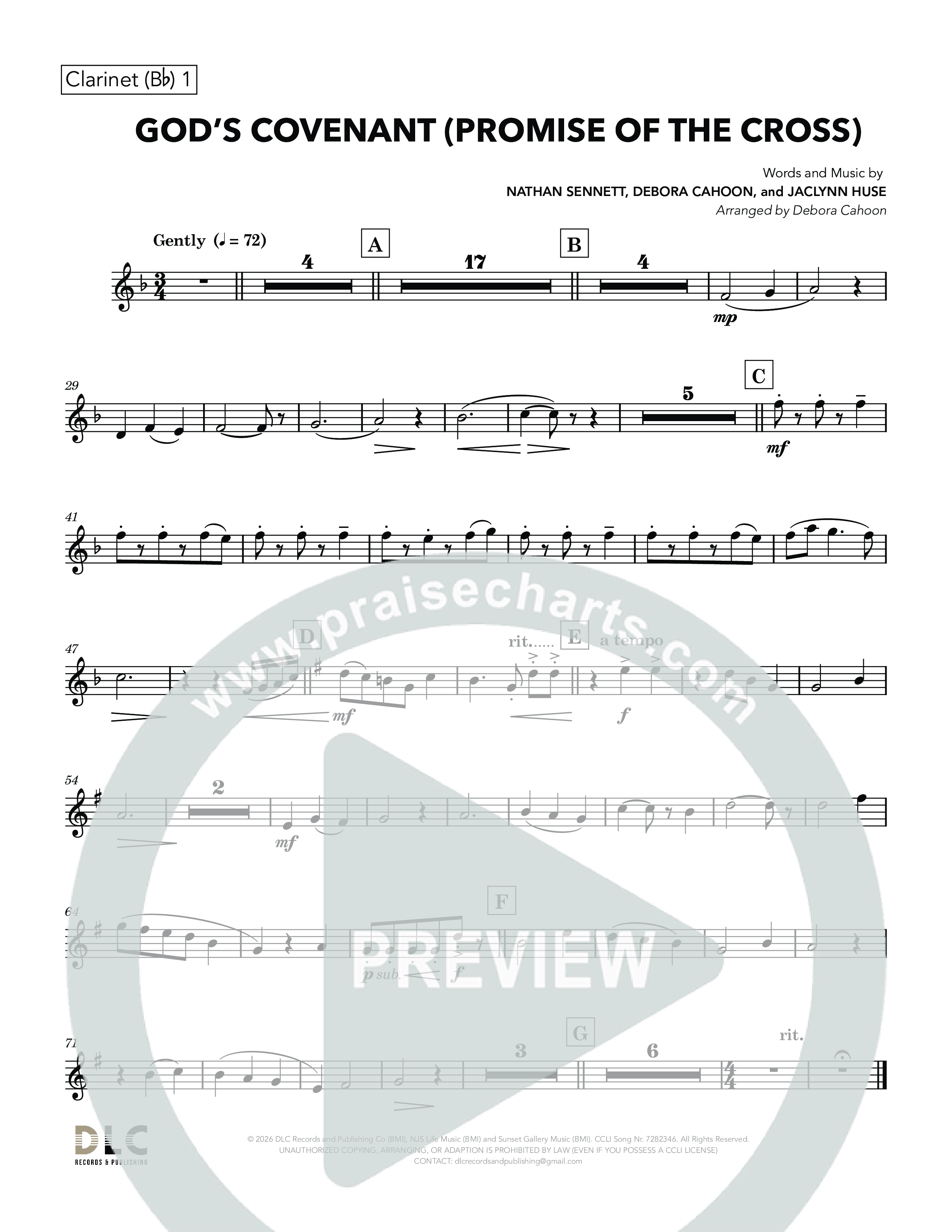 God's Covenant (Promise Of The Cross) (Choral Anthem SATB) Clarinet 1/2 (Nathan Sennett / Debora Cahoon / Jaclynn Huse)
