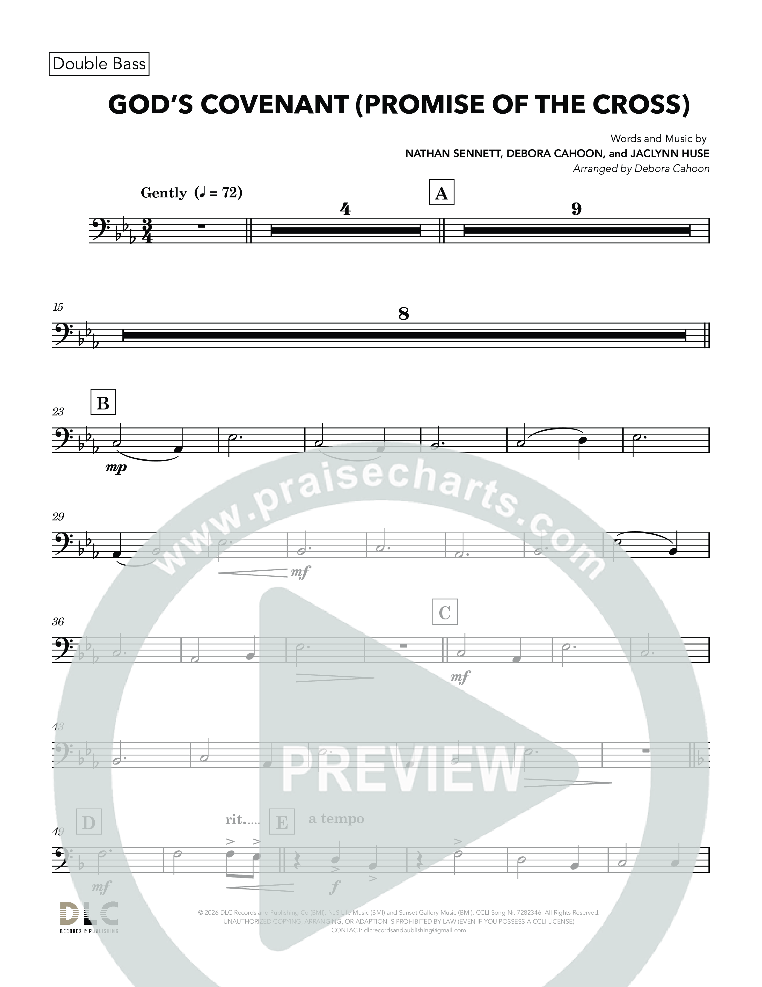 God's Covenant (Promise Of The Cross) (Choral Anthem SATB) Double Bass (Nathan Sennett / Debora Cahoon / Jaclynn Huse)