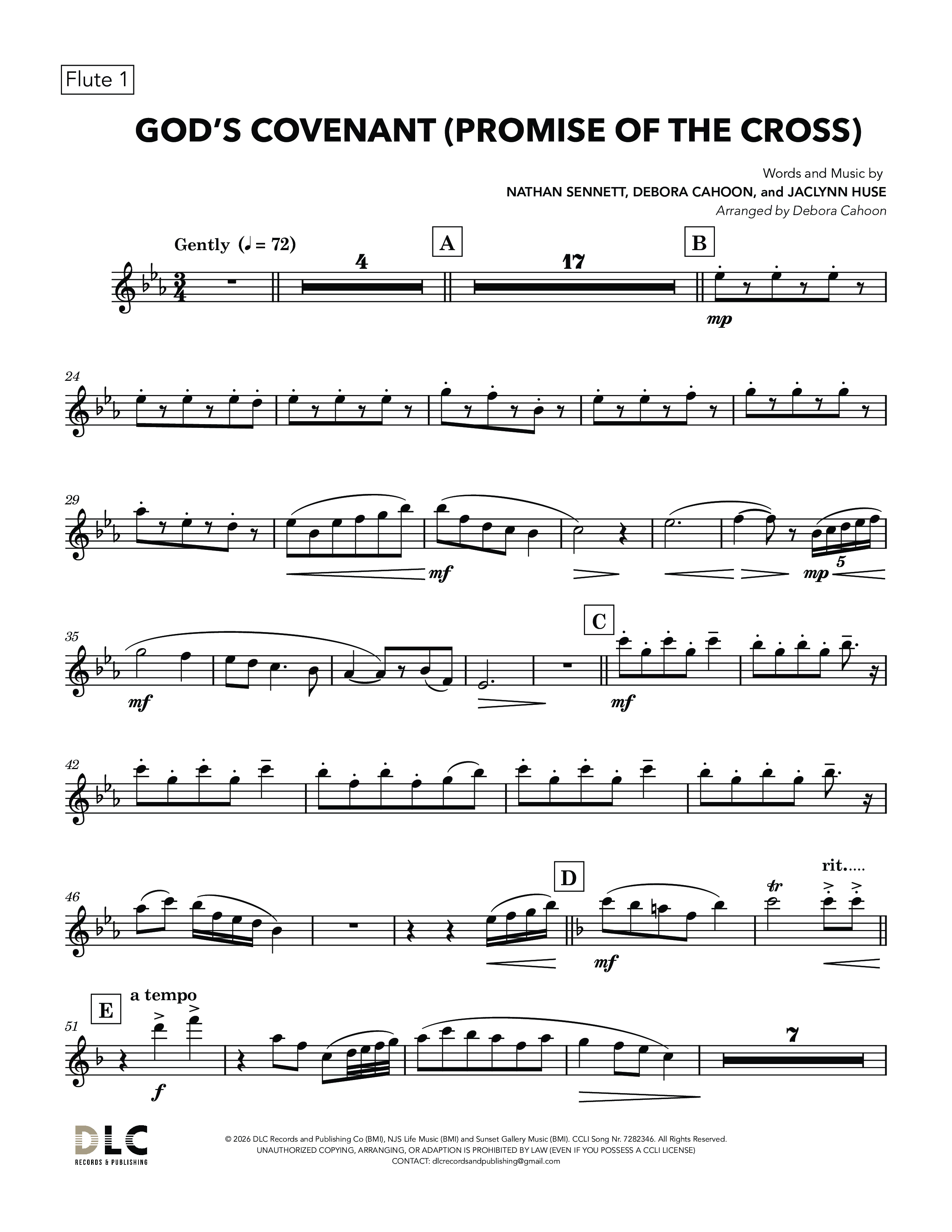 God's Covenant (Promise Of The Cross) (Choral Anthem SATB) Flute 1/2 (Nathan Sennett / Debora Cahoon / Jaclynn Huse)